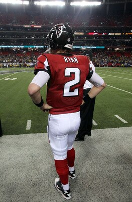ATLANTA, GA - JANUARY 15:  Matt Ryan #2 of the Atlanta Falcons looks on from the sideline against the Green Bay Packers during their 2011 NFC divisional playoff game at Georgia Dome on January 15, 2011 in Atlanta, Georgia. The Packers won 48-21. (Photo by