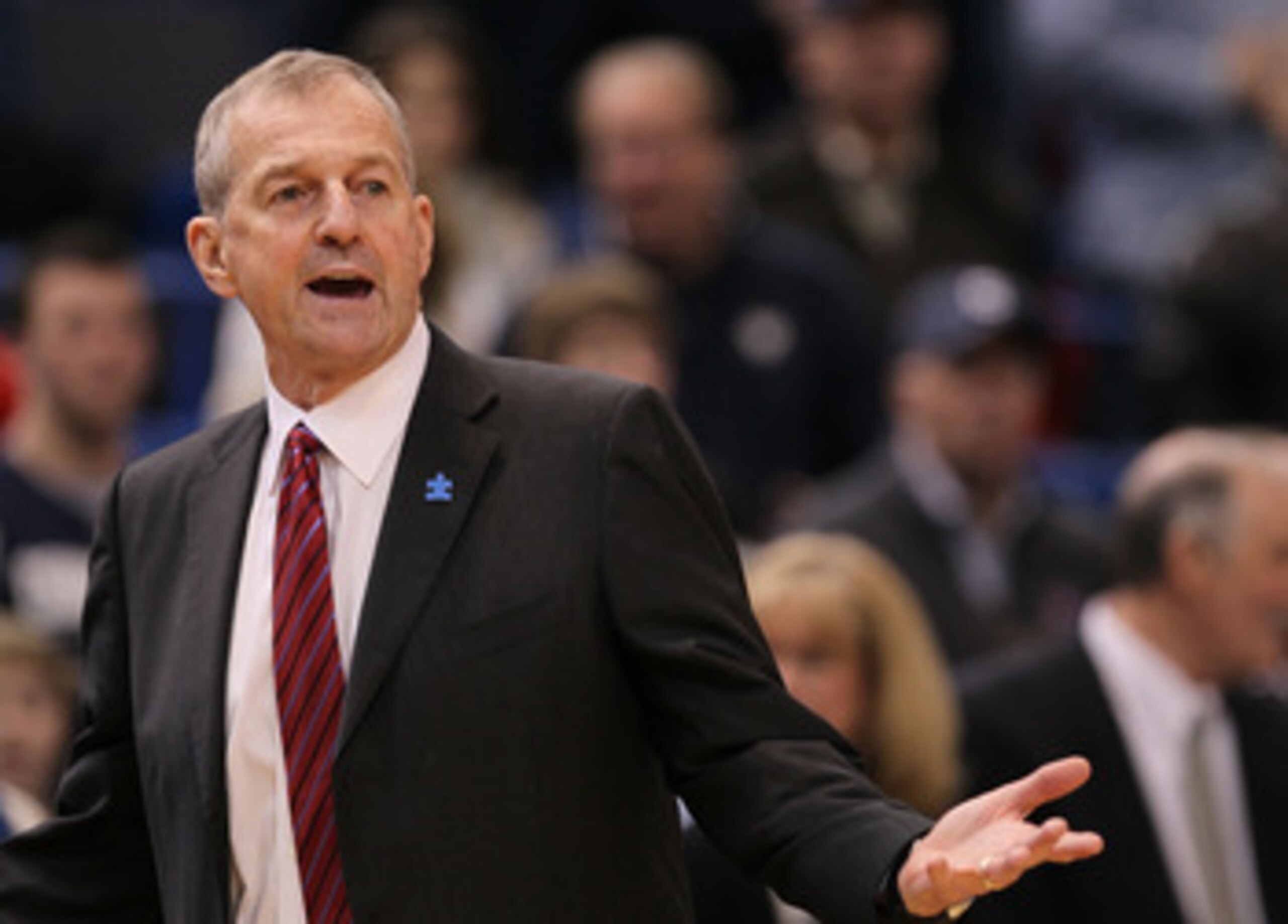 HARTFORD, CT - FEBRUARY 13: Coach Jim Calhoun of the Connecticut Huskies reacts during a game against the Cincinnati Bearcats at the XL Center on February 13, 2010 in Hartford, Connecticut. (Photo by Jim Rogash/Getty Images) HARTFORD, CT - FEBRUARY 13: Coach Jim Calhoun of the Connecticut Huskies reacts during a game against the Cincinnati Bearcats at the XL Center on February 13, 2010 in Hartford, Connecticut. (Photo by Jim Rogash/Getty Images)