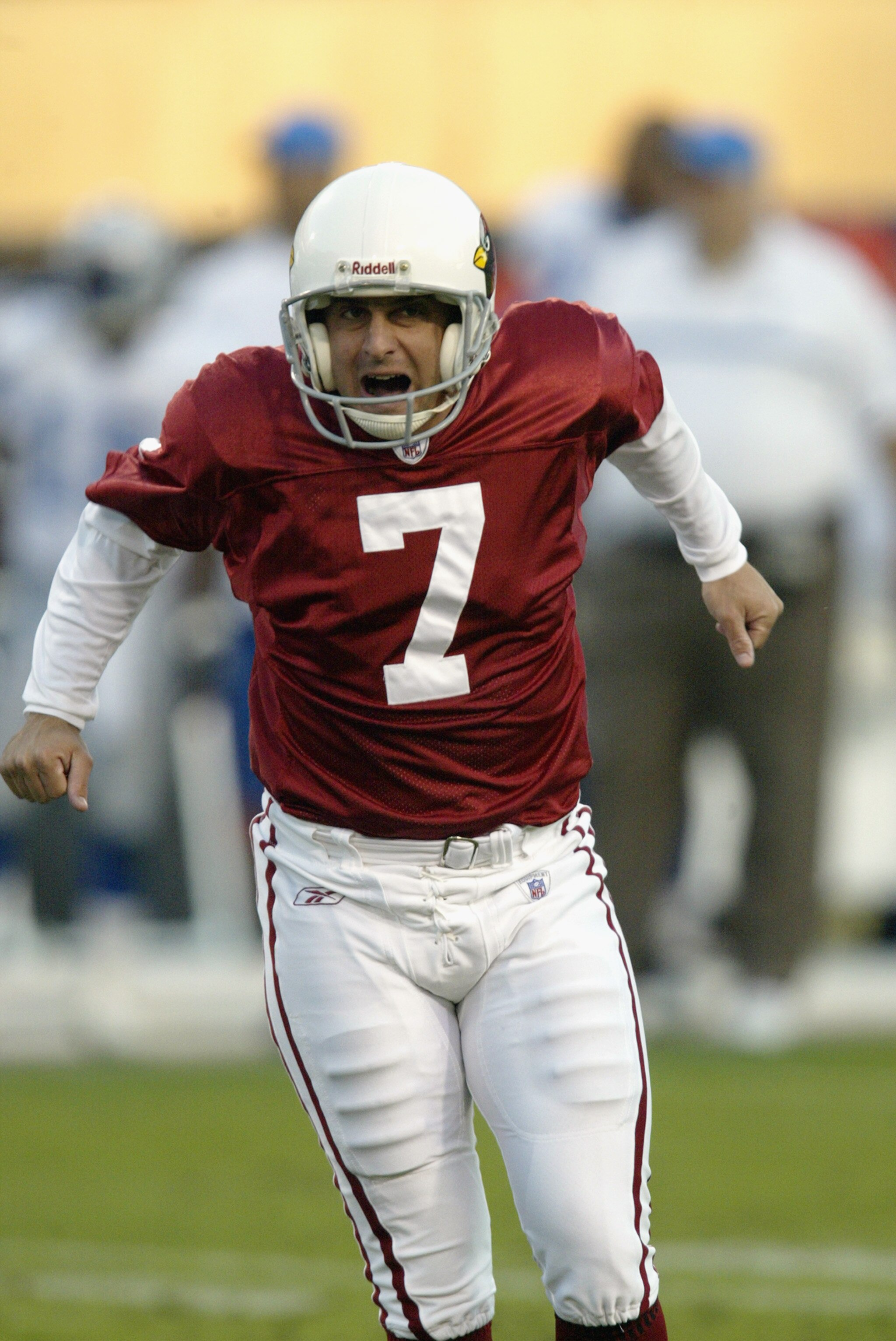 TEMPE, AZ  - DECEMBER 8:  Kicker Bill Gramatica #7 of  the Arizona Cardinals celebrates his field goal which tied the game at 20-20 with the Detroit Lions late in the fourth quarter on December 8, 2002  at Sun Devil Stadium in Tempe, Arizona.  Gramatica l