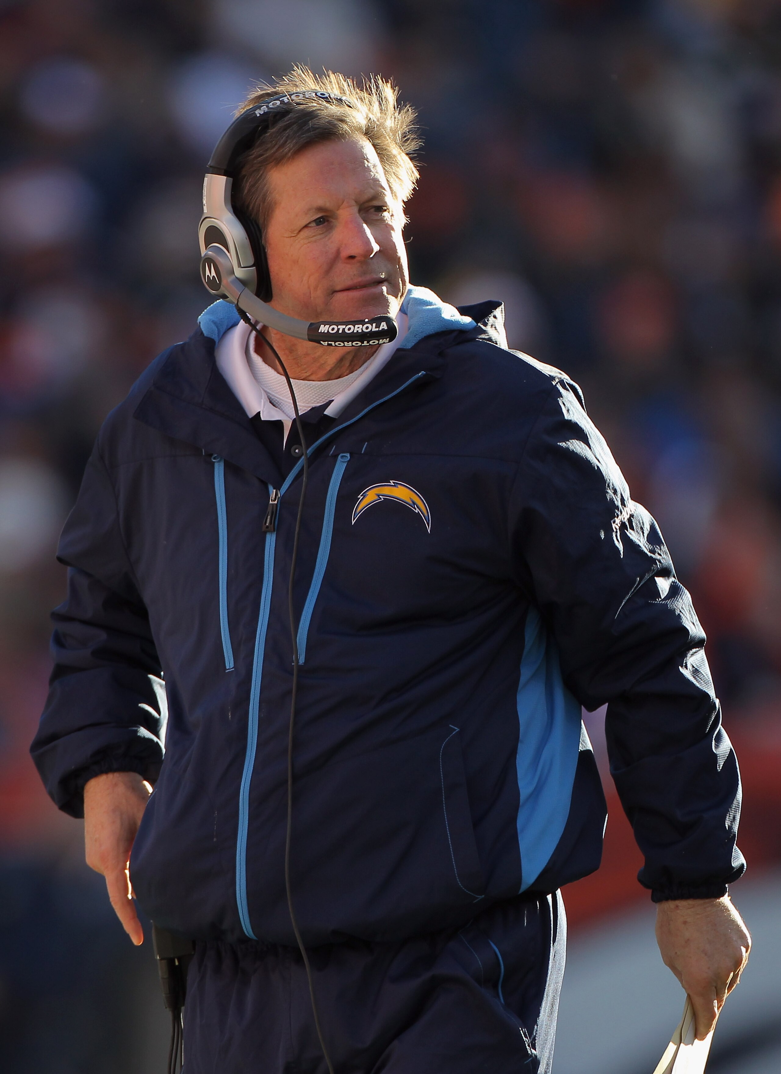 DENVER - JANUARY 02:  Head coach Norv Turner of the San Diego Chargers leads his team against the Denver Broncos at INVESCO Field at Mile High on January 2, 2011 in Denver, Colorado. The Chargers defeated the Broncos 33-28.  (Photo by Doug Pensinger/Getty