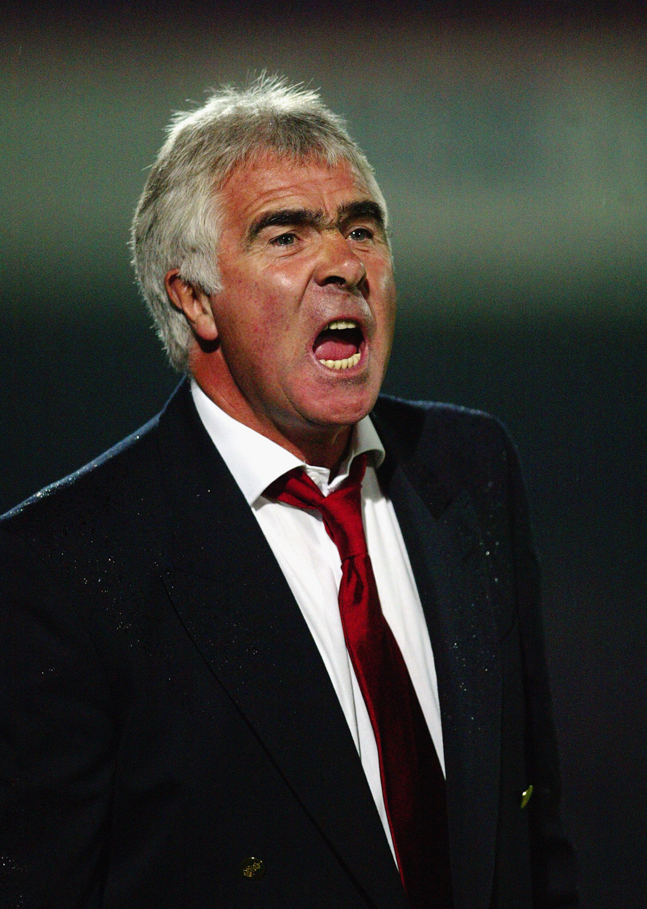 CHELTENHAM - SEPTEMBER 5:  Cheltenham Town manager Bobby Gould loses his cool during the Nationwide League Division Three match between Cheltenham Town and Northampton Town held on September 5, 2003 at Whaddon Road, in Cheltenham, England. Cheltenham Town
