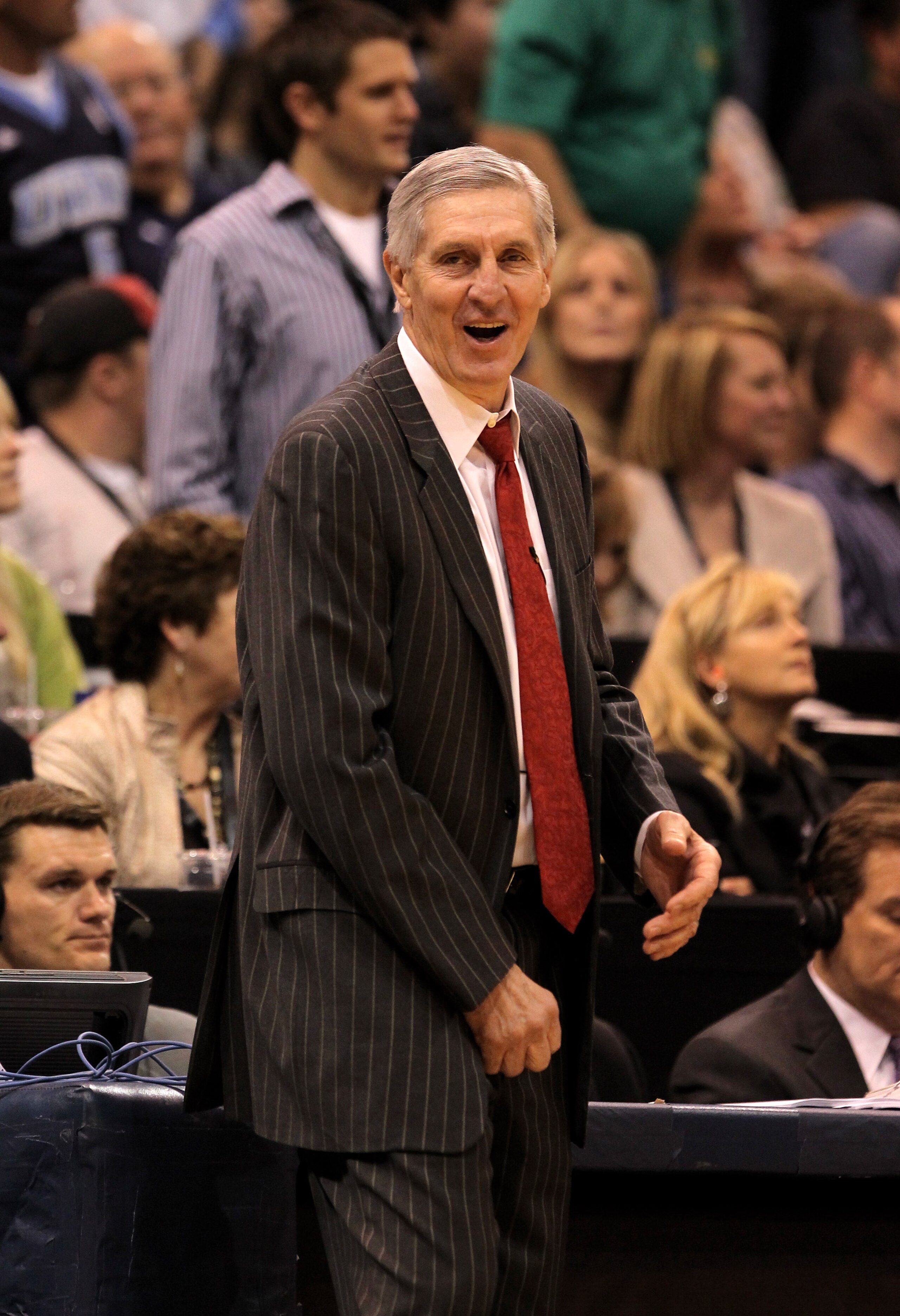 SALT LAKE CITY - APRIL 30:  Head coach Jerry Sloan of the Utah Jazz walks the sidelines during their game against the Denver Nuggets in Game Six of the Western Conference Quarterfinals of the 2010 NBA Playoffs at EnergySolutions Arena on April 30, 2010 in