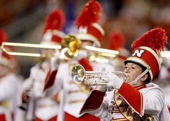 ARLINGTON, TX - DECEMBER 5:  The Nebraska Cornhuskers band plays before the game against the Texas Longhorns at Cowboys Stadium on December 5, 2009 in Arlington, Texas.  (Photo by Jamie Squire/Getty Images)