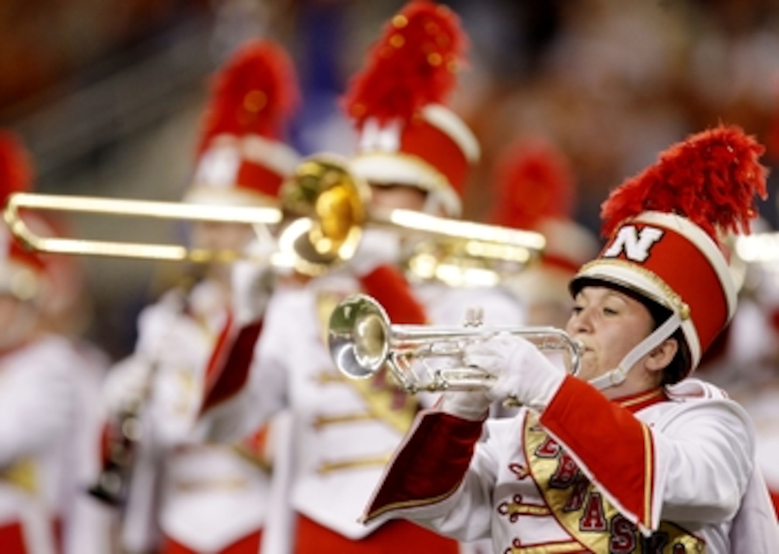ARLINGTON, TX - DECEMBER 5:  The Nebraska Cornhuskers band plays before the game against the Texas Longhorns at Cowboys Stadium on December 5, 2009 in Arlington, Texas.  (Photo by Jamie Squire/Getty Images)