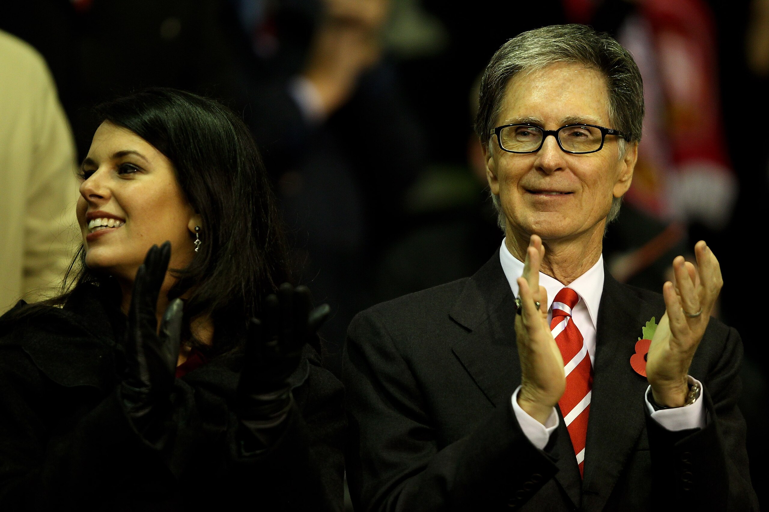 LIVERPOOL, ENGLAND - NOVEMBER 04:  Liverpool Owner John Henry stands with Wife Linda Pizzuti  prior to the UEFA Europa League Group K match beteween Liverpool and SSC Napoli at Anfield on November 4, 2010 in Liverpool, England.  (Photo by Clive Brunskill/