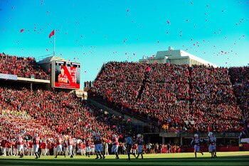 LINCOLN, NE - NOVEMBER 26: A release of balloons into the November sky celebrates Nebrask'a first touchdown of the game against the Colorado Buffaloes during their game at Memorial Stadium on November 26, 2010 in Lincoln, Nebraska. Nebraska defeated Color