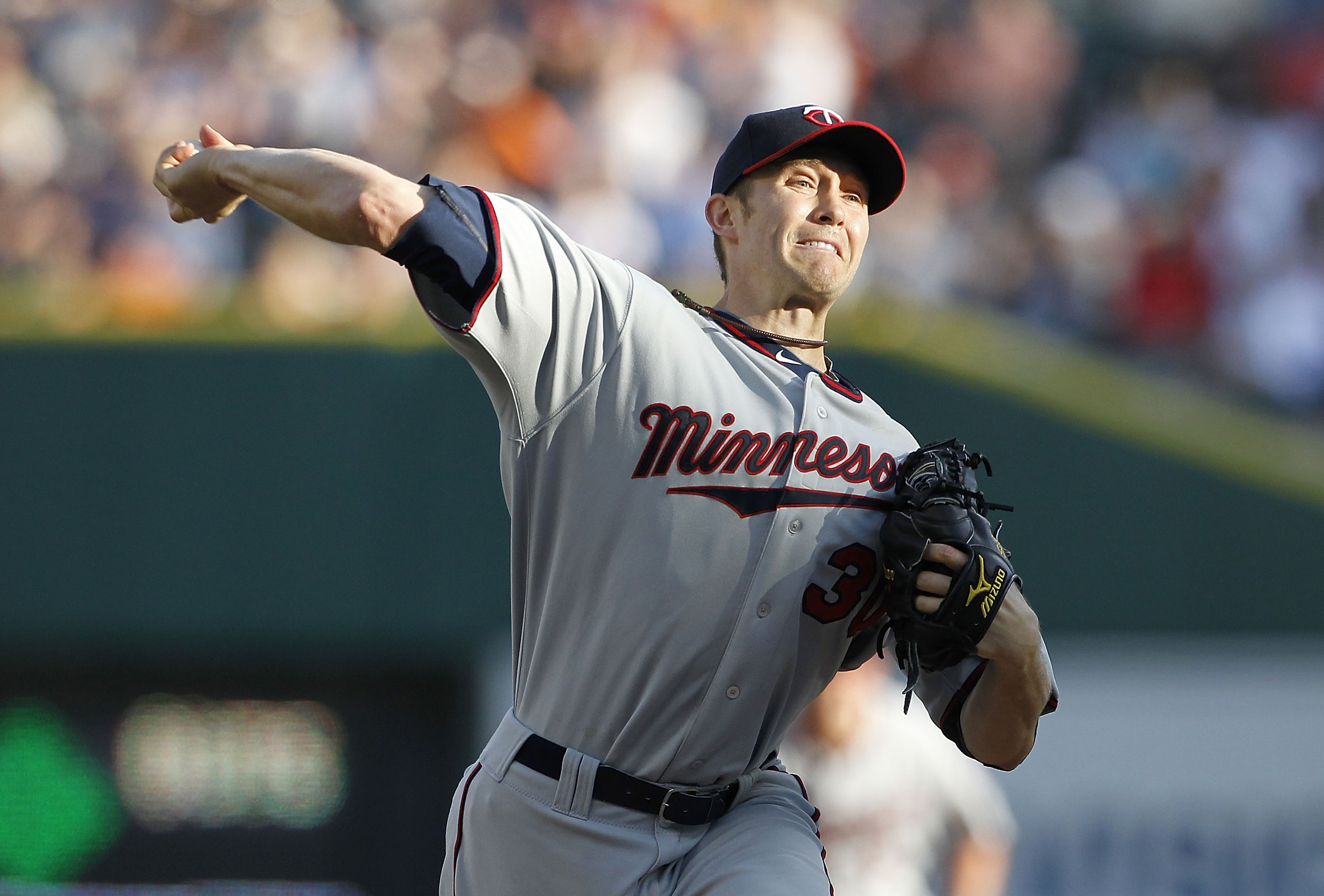 DETROIT - JUNE 01:  Scott Baker #30 of the Minnesota Twins pitches in the first inning of the game against the Detroit Tigers at Comerica Park on June 1, 2011 in Detroit, Michigan.  (Photo by Leon Halip/Getty Images)