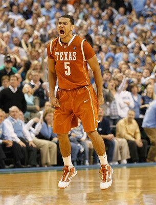 GREENSBORO, NC - DECEMBER 18:  Cory Joseph #5 of the Texas Longhorns reacts after hitting what became the game-winning basket against the North Carolina Tar Heels Greensboro Coliseum on December 18, 2010 in Greensboro, North Carolina.  (Photo by Kevin C.