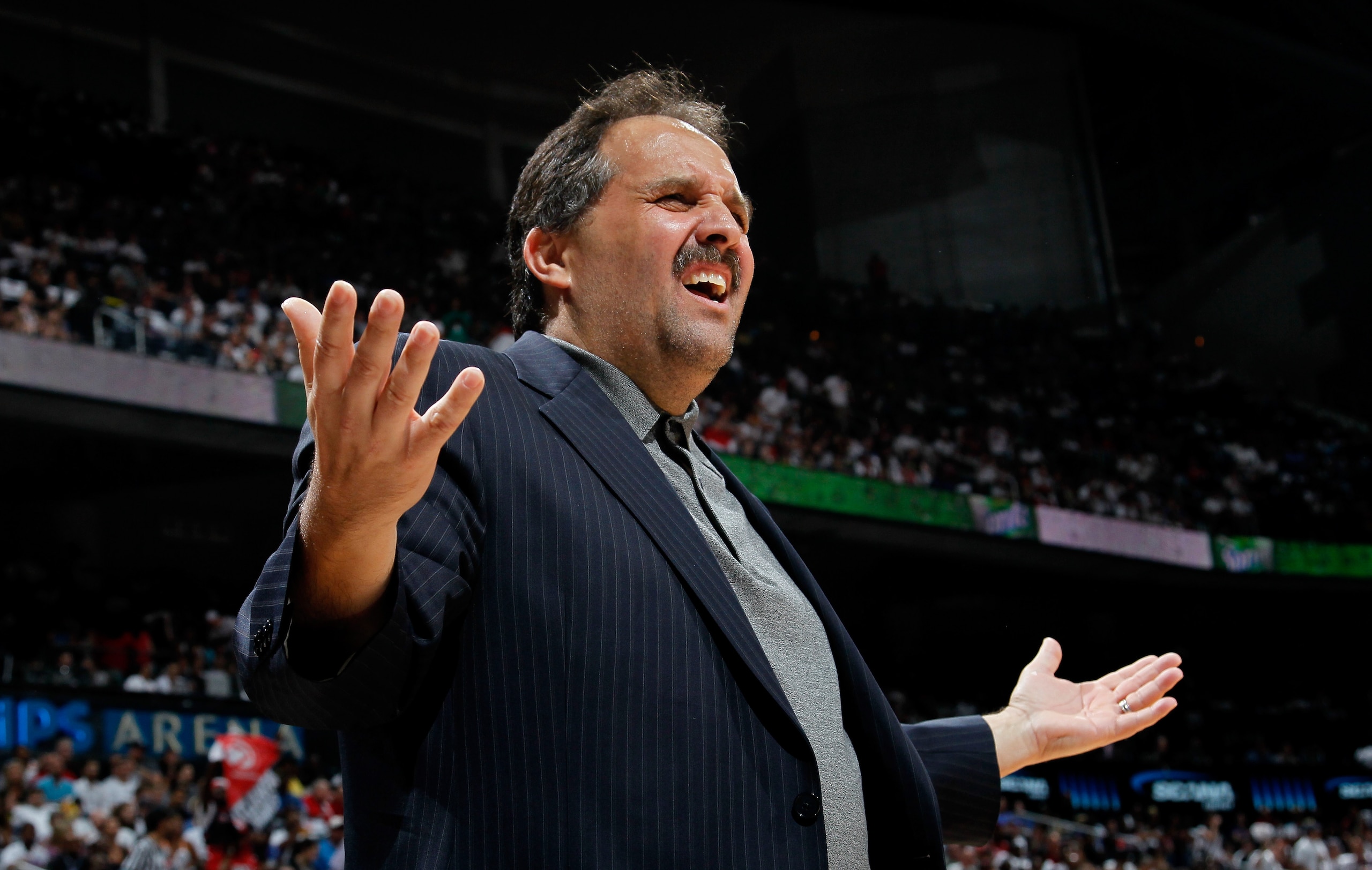 ATLANTA, GA - APRIL 28: Stan Van Gundy of the Orlando Magic questions a call by the official during Game Six of the Eastern Conference Quarterfinals in the 2011 NBA Playoffs against the Atlanta Hawks at Philips Arena on April 28, 2011 in Atlanta, Georgia ATLANTA, GA - APRIL 28: Stan Van Gundy of the Orlando Magic questions a call by the official during Game Six of the Eastern Conference Quarterfinals in the 2011 NBA Playoffs against the Atlanta Hawks at Philips Arena on April 28, 2011 in Atlanta, Georgia