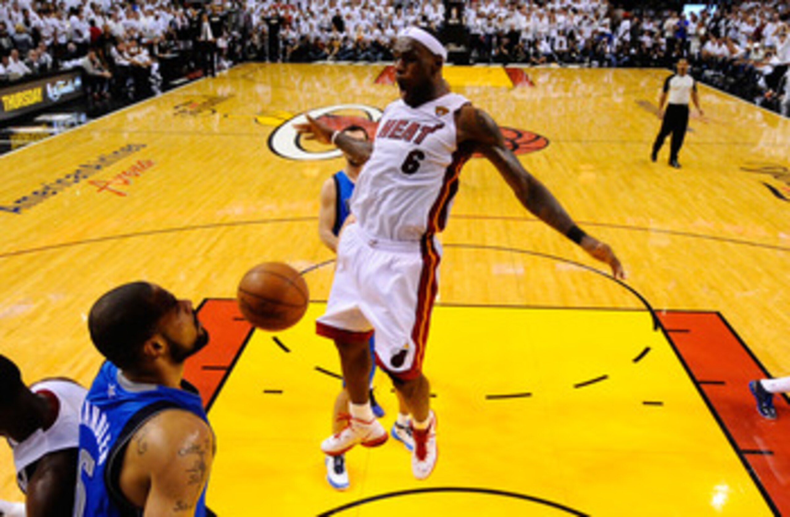 MIAMI, FL - MAY 31:  LeBron James #6 of the Miami Heat reacts in the fourth quarter while taking on the Dallas Mavericks in Game One of the 2011 NBA Finals at American Airlines Arena on May 31, 2011 in Miami, Florida. NOTE TO USER: User expressly acknowle