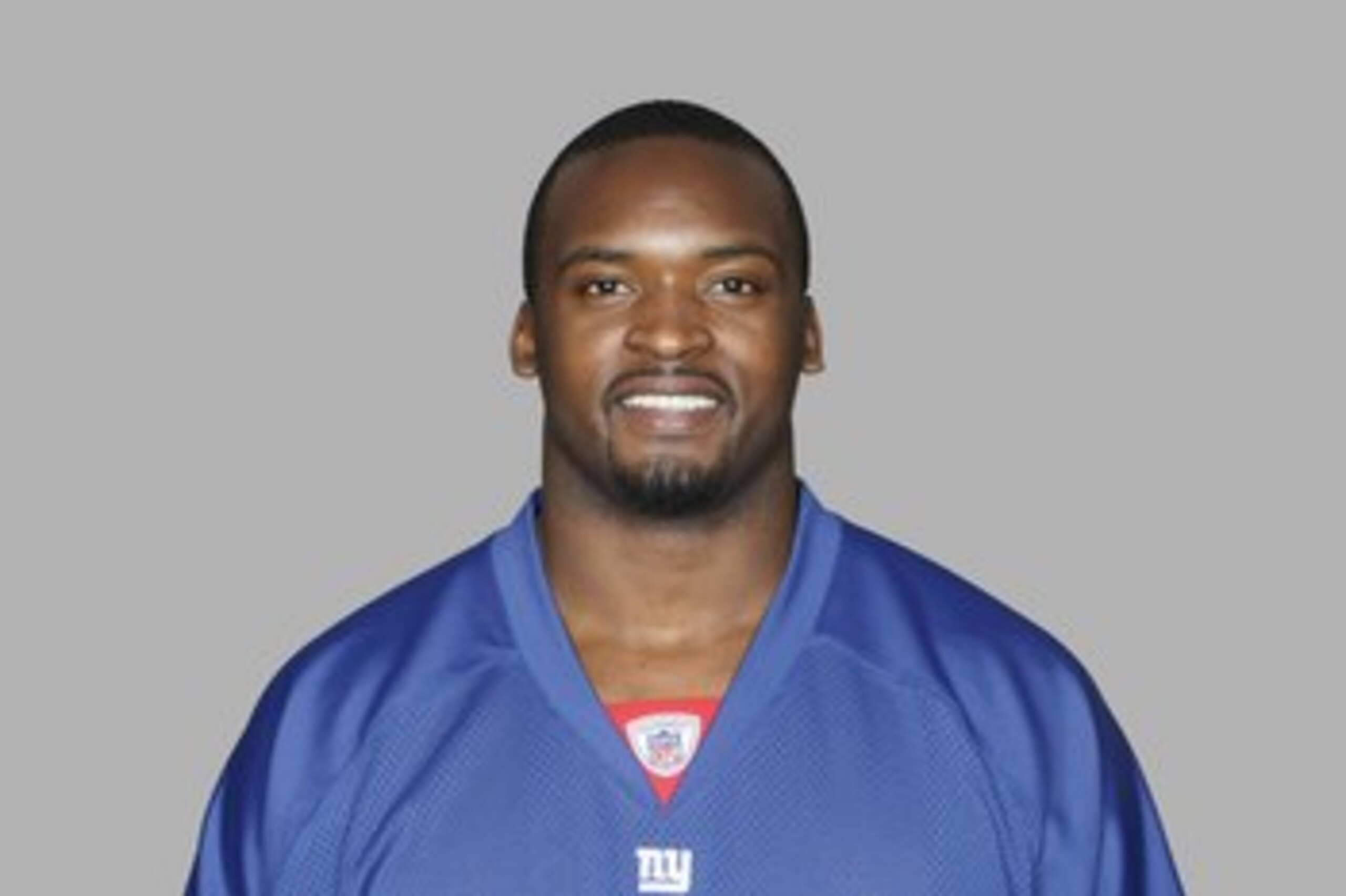 EAST RUTHERFORD, NJ - 2009:  Mathias Kiwanuka of the New York Giants poses for his 2009 NFL headshot at photo day in East Rutherford, New Jersey.  (Photo by NFL Photos)