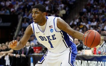 CHARLOTTE, NC - MARCH 20:  Kyrie Irving #1 of the Duke Blue Devils moves the ball while taking on the Michigan Wolverines during the third round of the 2011 NCAA men's basketball tournament at Time Warner Cable Arena on March 20, 2011 in Charlotte, North