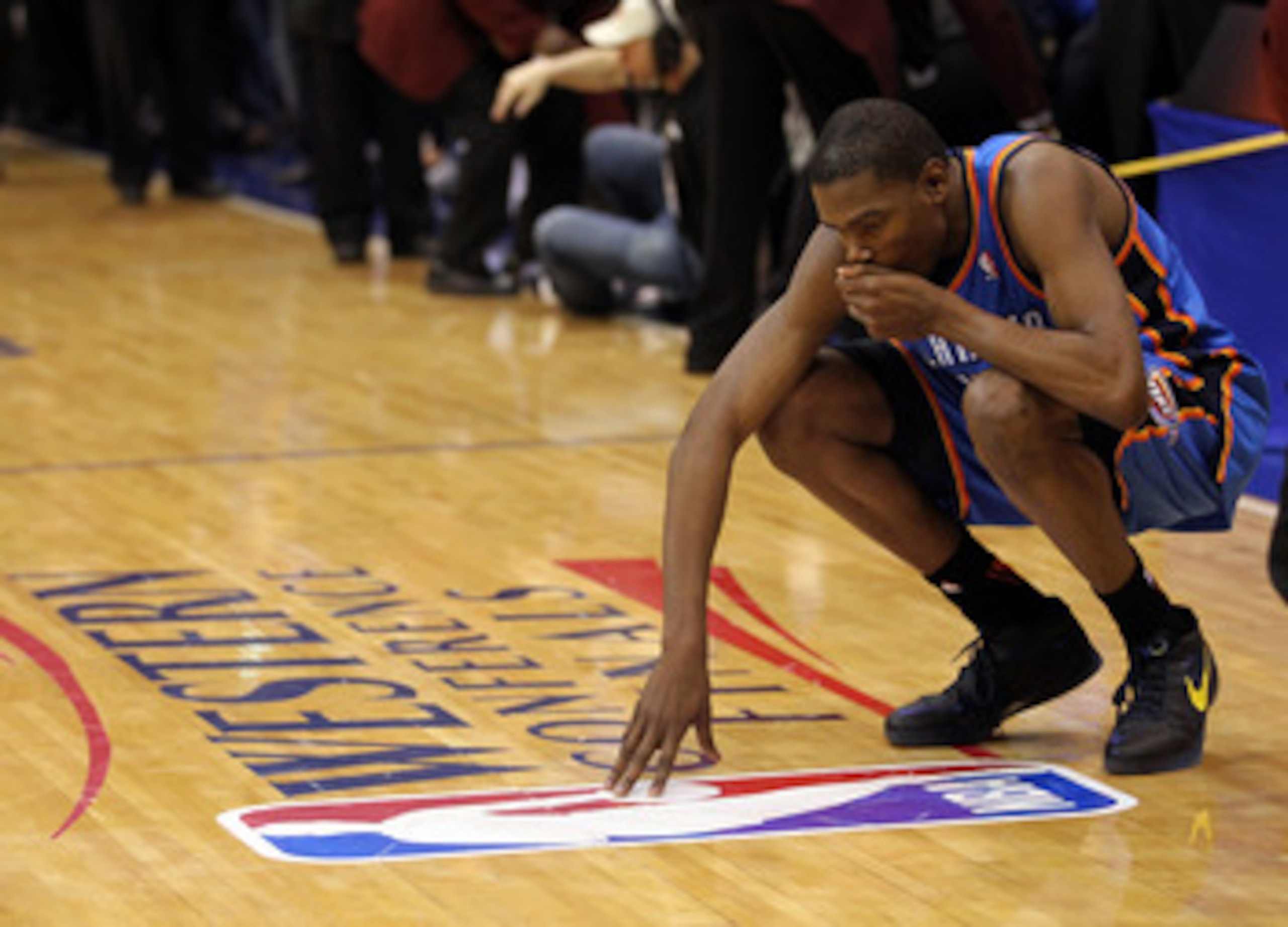 DALLAS, TX - MAY 25:  Kevin Durant #35 of the Oklahoma City Thunder reacts after the Thunder were defeated by the Dallas Mavericks 100-96 in Game Five of the Western Conference Finals during the 2011 NBA Playoffs at American Airlines Center on May 25, 201