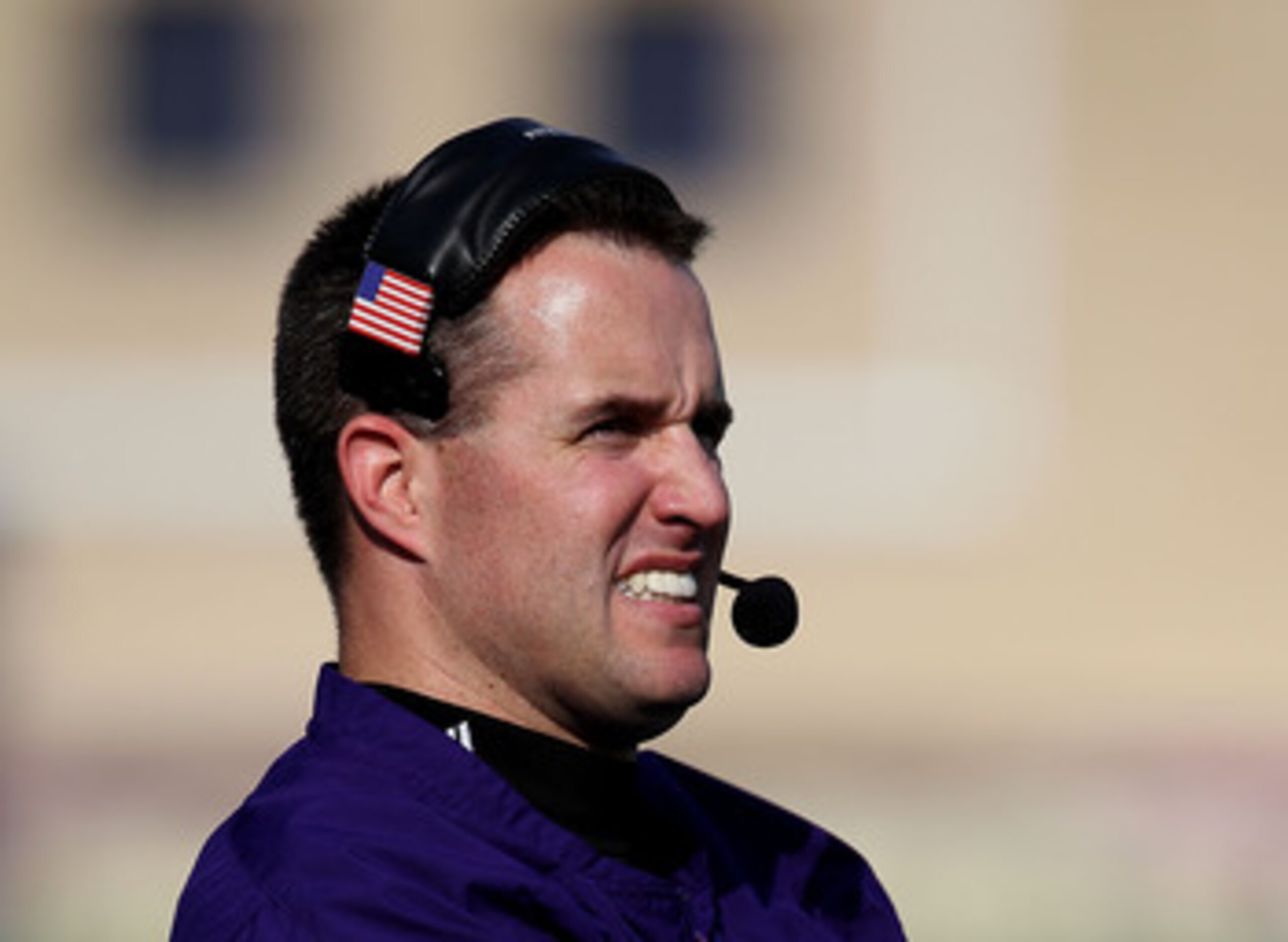 EVANSTON, IL - OCTOBER 23: Head coach Pat Fitzgerald of the Northwestern Wildcats watches as his team takes on the Michigan State Spartans at Ryan Field on October 23, 2010 in Evanston, Illinois. Michigan State defeated Northwestern 35-27.  (Photo by Jona