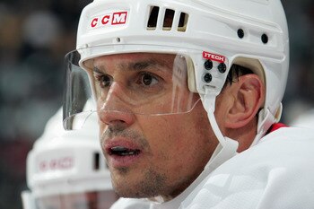 VANCOUVER, CANADA - MARCH 19:  Steve Yzerman #19 of the Detroit Red Wings looks on from the bench during their game against the Vancouver Canucks at General Motors Place on March 19, 2006 in Vancouver, British Colombia,  Canada. Detroit defeated Vancouver