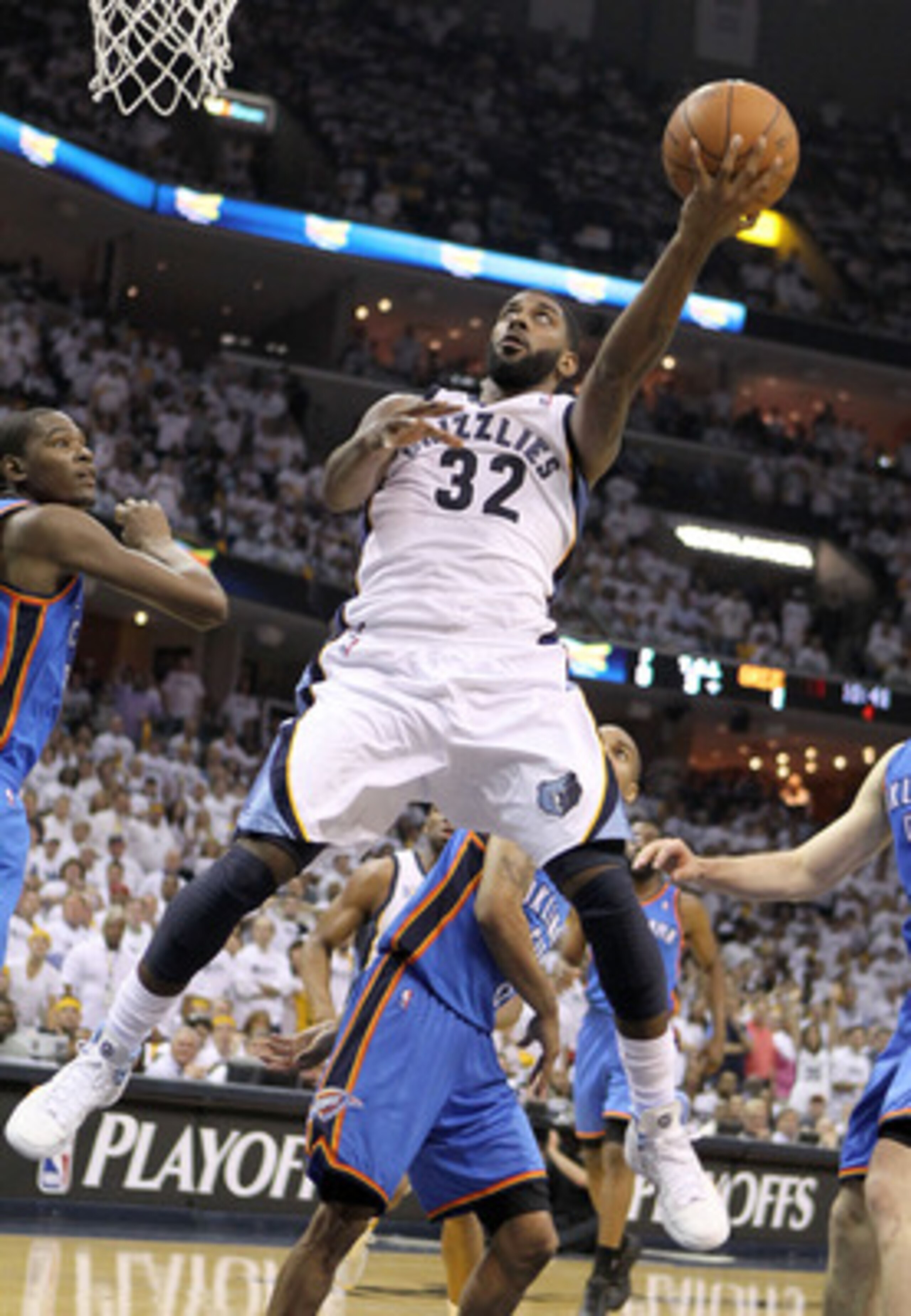 MEMPHIS, TN - MAY 07:  O.J. Mayo #32 of the  Memphis Grizzlies shoots the ball during the game against the Oklahoma City Thunder in Game Three of the Western Conference Semifinals in the 2011 NBA Playoffs at FedExForum on May 7, 2011 in Memphis, Tennessee