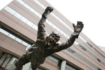 BOSTON, MA - MAY 23:  A sculpture of Bobby Orr stands in front of TD Garden prior to Game Five of the Eastern Conference Finals between the Tampa Bay Lightning and Boston Bruins during the 2011 NHL Stanley Cup Playoffs on May 23, 2011 in Boston, Massachus