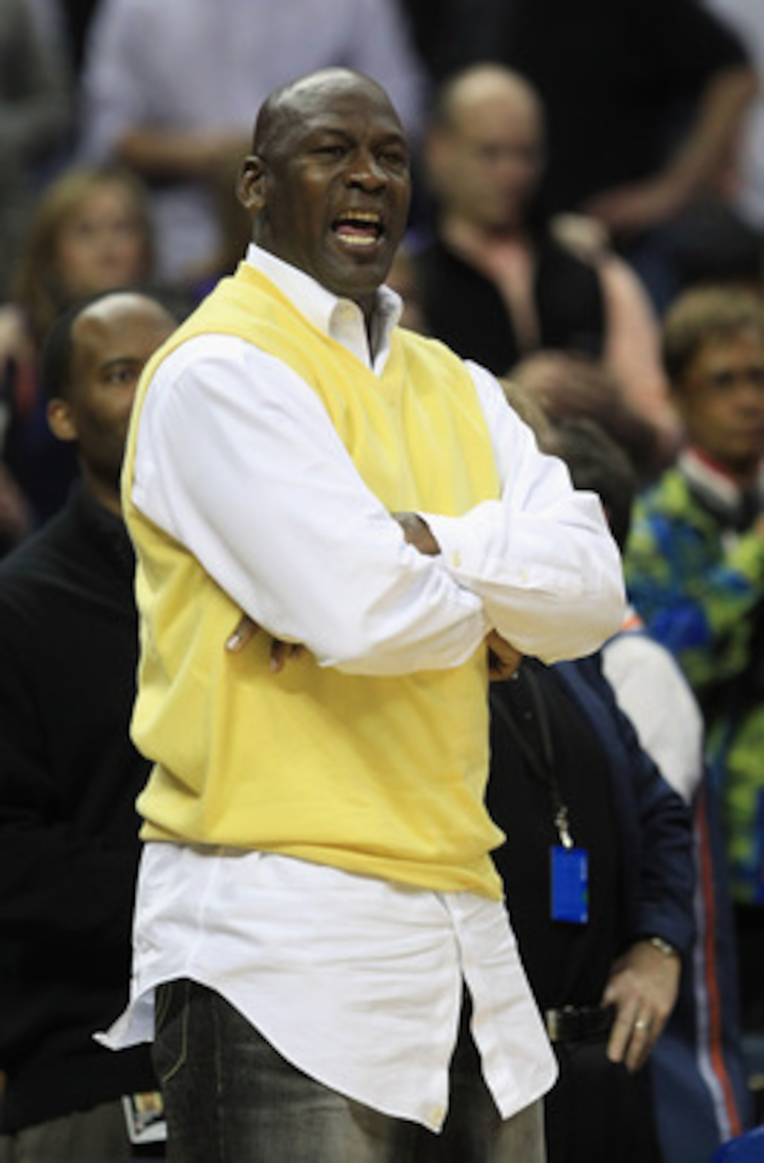 CHARLOTTE, NC - FEBRUARY 25:  Owner of the Charlotte Bobcats, Michael Jordan yells during their game against the Sacramento Kings at Time Warner Cable Arena on February 25, 2011 in Charlotte, North Carolina. NOTE TO USER: User expressly acknowledges and a