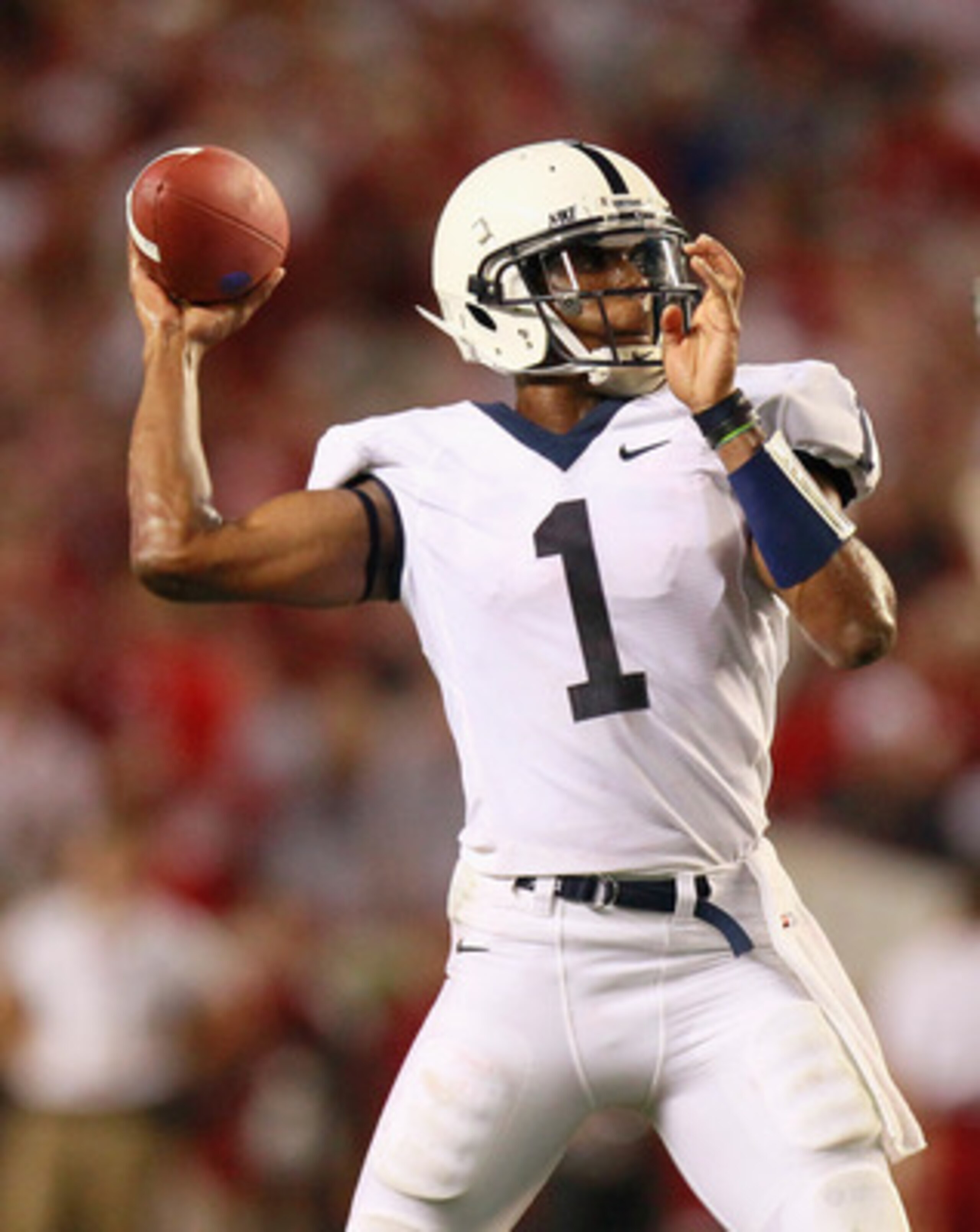 TUSCALOOSA, AL - SEPTEMBER 11:  Quarterback Robert Bolden #1 of the Penn State Nittany Lions against the Alabama Crimson Tide at Bryant-Denny Stadium on September 11, 2010 in Tuscaloosa, Alabama.  (Photo by Kevin C. Cox/Getty Images)