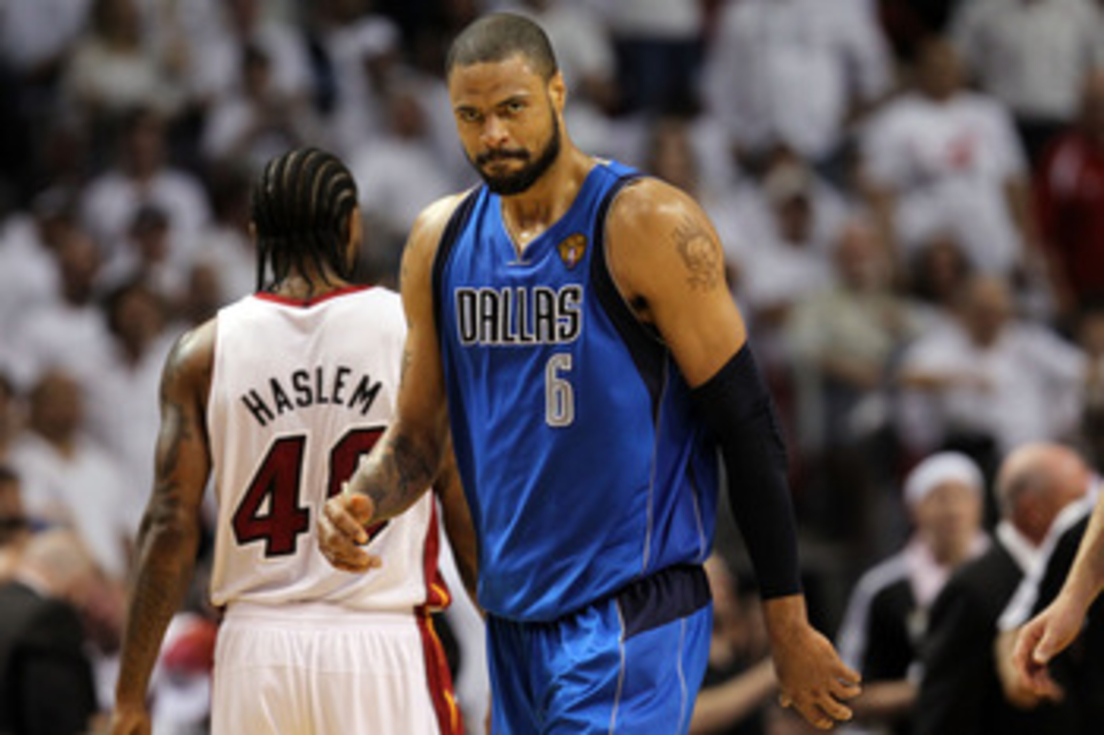 MIAMI, FL - JUNE 02: Tyson Chandler #6 of the Dallas Mavericks looks on against the Miami Heat in Game Two of the 2011 NBA Finals at American Airlines Arena on June 2, 2011 in Miami, Florida. NOTE TO USER: User expressly acknowledges and agrees that, by MIAMI, FL - JUNE 02: Tyson Chandler #6 of the Dallas Mavericks looks on against the Miami Heat in Game Two of the 2011 NBA Finals at American Airlines Arena on June 2, 2011 in Miami, Florida. NOTE TO USER: User expressly acknowledges and agrees that, by