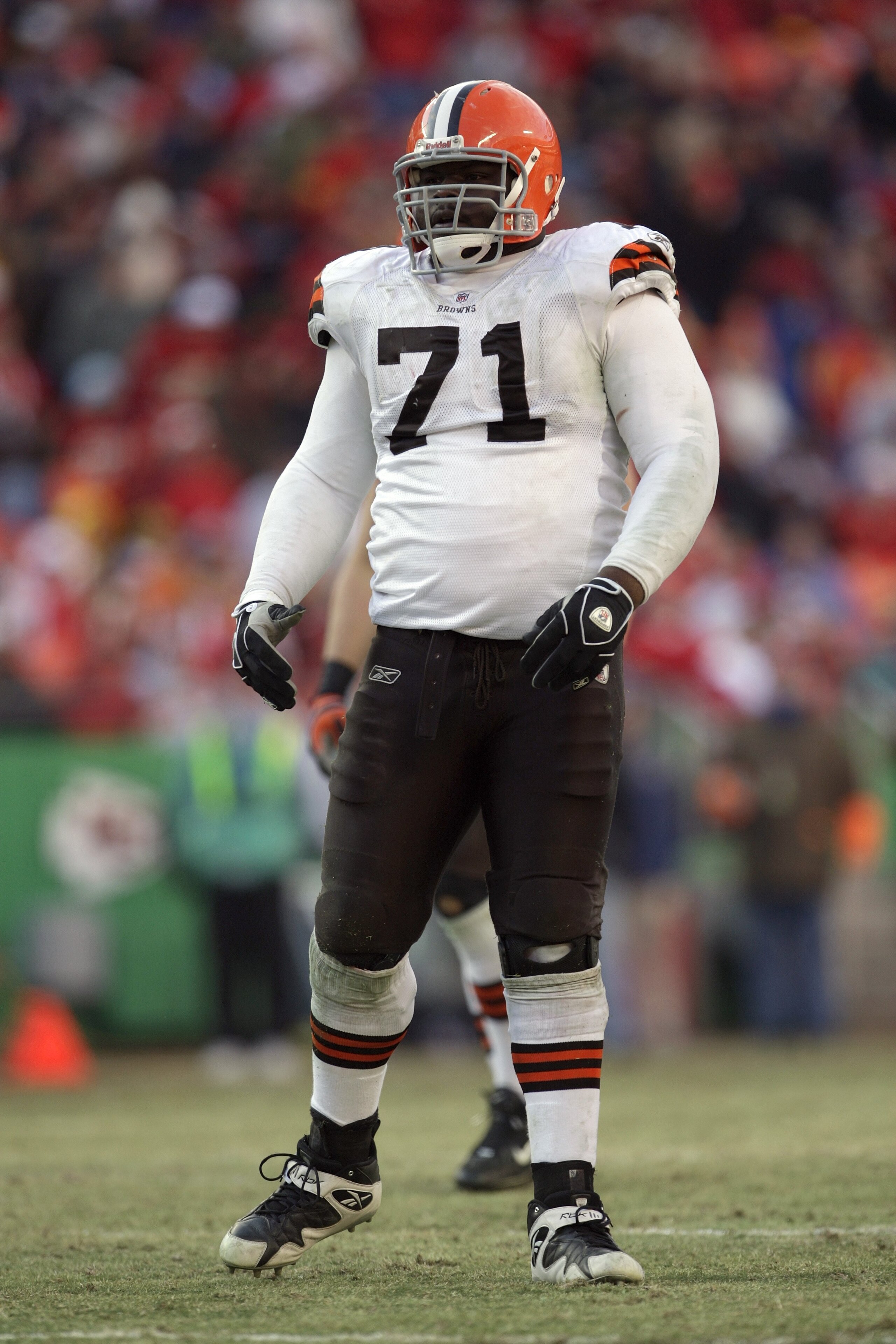 KANSAS CITY, MO - DECEMBER 20: Ahtyba Rubin #71 of the Cleveland Browns looks on during their NFL game against the Kansas City Chiefs on December 20, 2009 at Arrowhead Stadium in Kansas City, Missouri. The Browns defeated the Chiefs 41-34. (Photo by Jami KANSAS CITY, MO - DECEMBER 20: Ahtyba Rubin #71 of the Cleveland Browns looks on during their NFL game against the Kansas City Chiefs on December 20, 2009 at Arrowhead Stadium in Kansas City, Missouri. The Browns defeated the Chiefs 41-34. (Photo by Jami