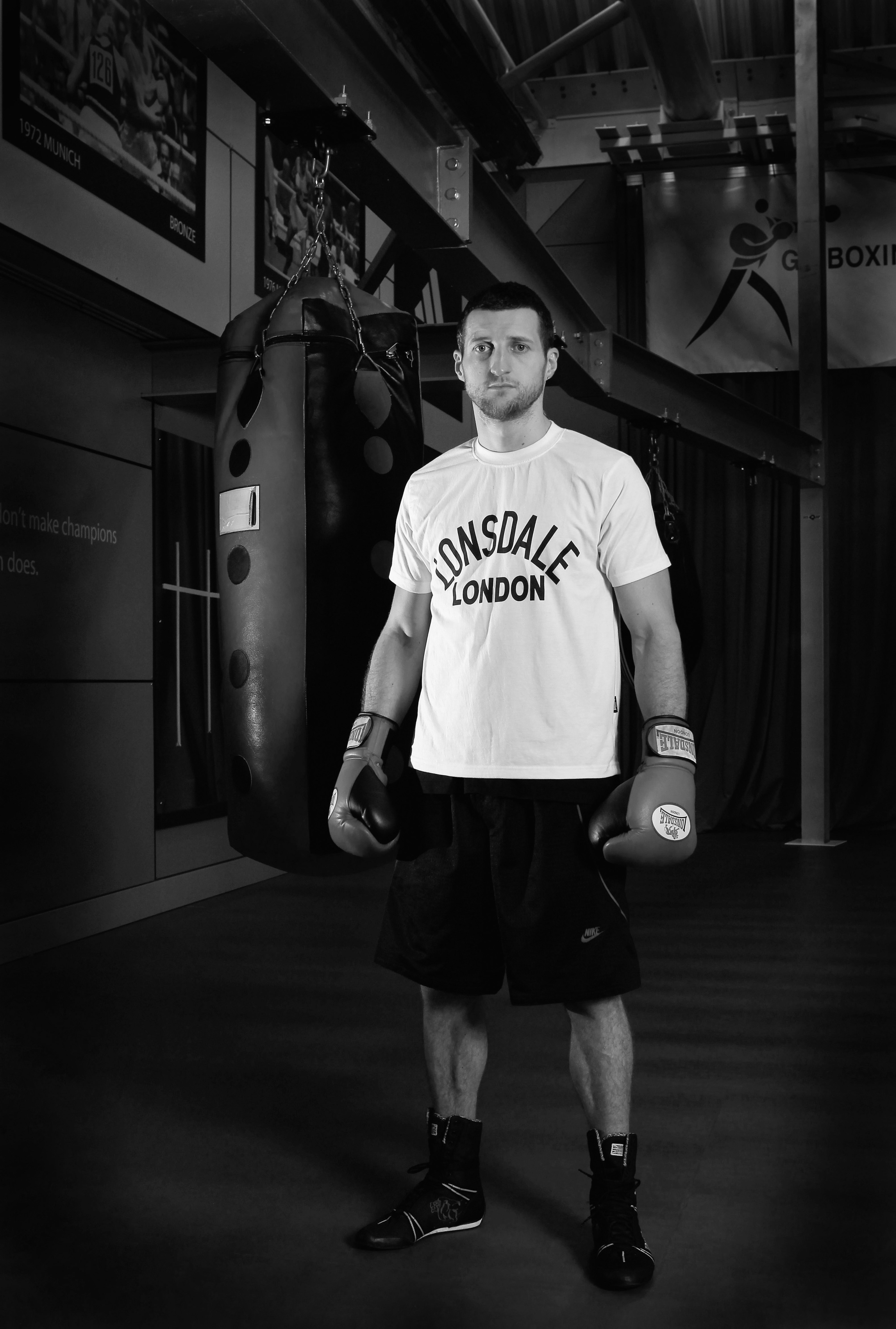SHEFFIELD, ENGLAND - NOVEMBER 17:  (EDITORS NOTE: This image has been converted to black and white) Carl Froch poses for a portrait during a media training day ahead of his Super Six fight against Arthur Abraham at the English Institute of Sport on Novemb