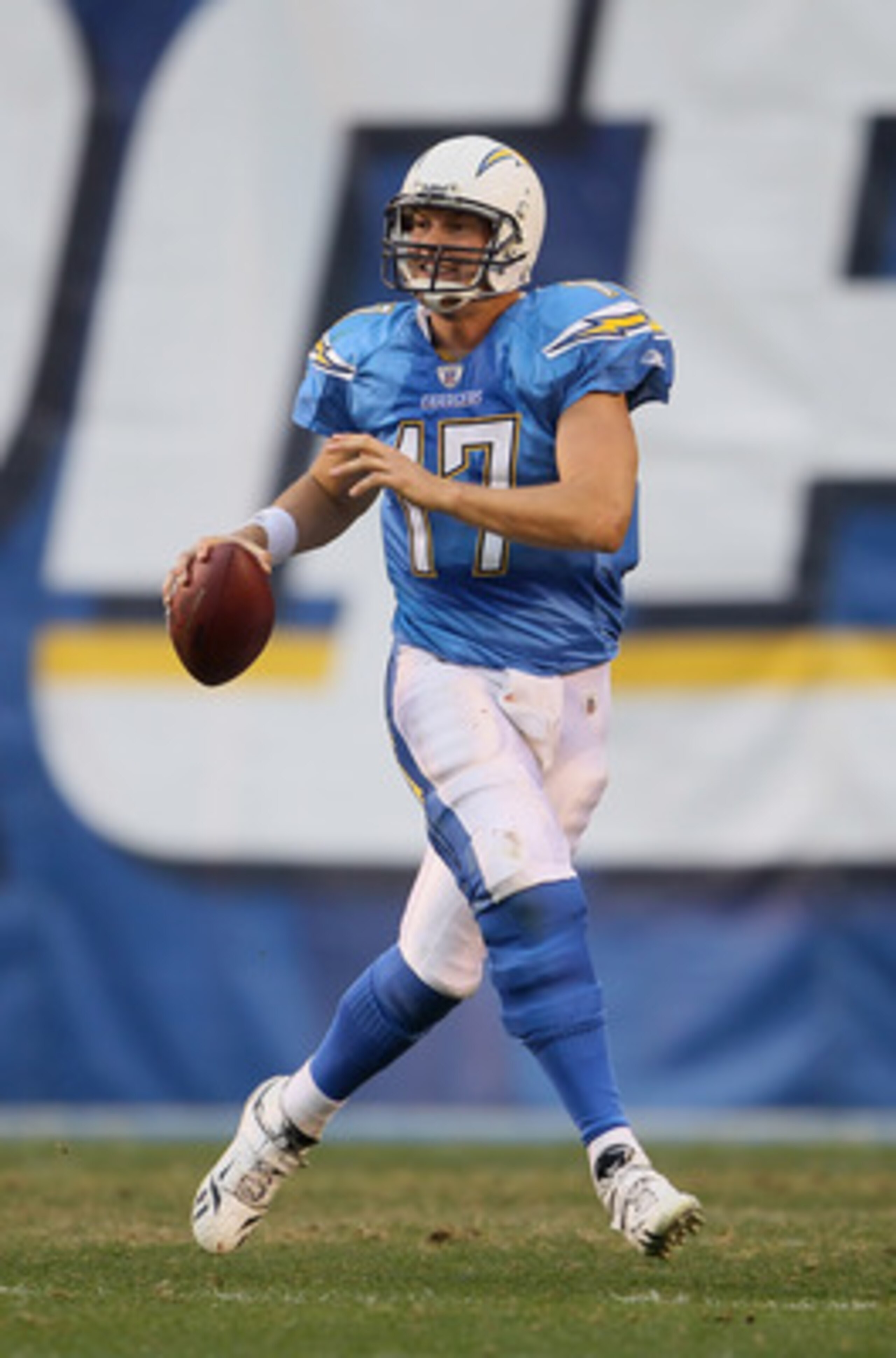SAN DIEGO - DECEMBER 05:  Quarterback Philip Rivers #17 of the San Diego Chargers drops back to pass in the fourth quarter against the Oakland Raiders at Qualcomm Stadium on December 5, 2010 in San Diego, California. The Raiders defeated the Chargers 28-1