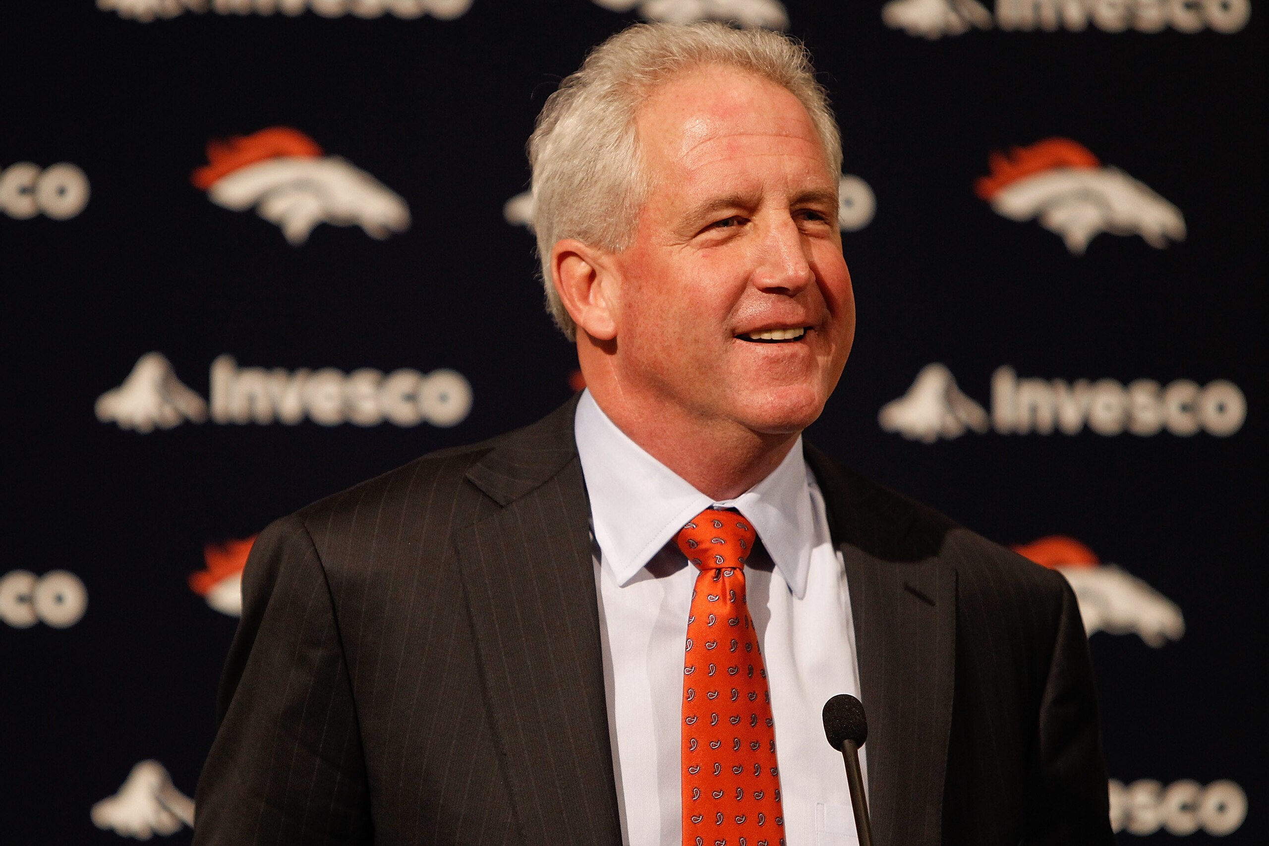ENGLEWOOD, CO - JANUARY 14:  Denver Broncos head coach John Fox addresses the media at Dove Valley on January 14, 2011 in Englewood, Colorado. Fox was named the 14th head coach in Broncos history yesterday after spending the last nine seasons as head coac