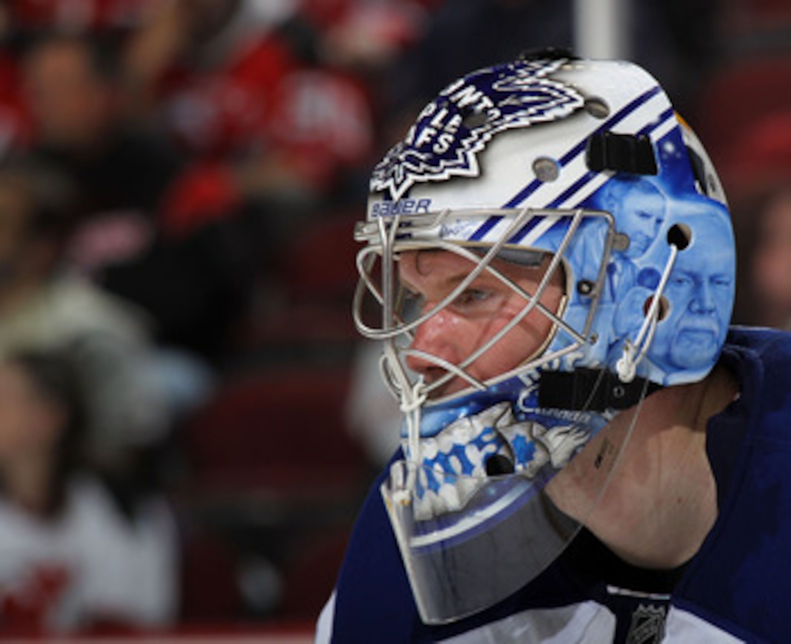 NEWARK, NJ - APRIL 06:  James Reimer #34 of the Toronto Maple Leafs tends net against the New Jersey Devils at the Prudential Center on April 6, 2011 in Newark, New Jersey.  (Photo by Bruce Bennett/Getty Images)