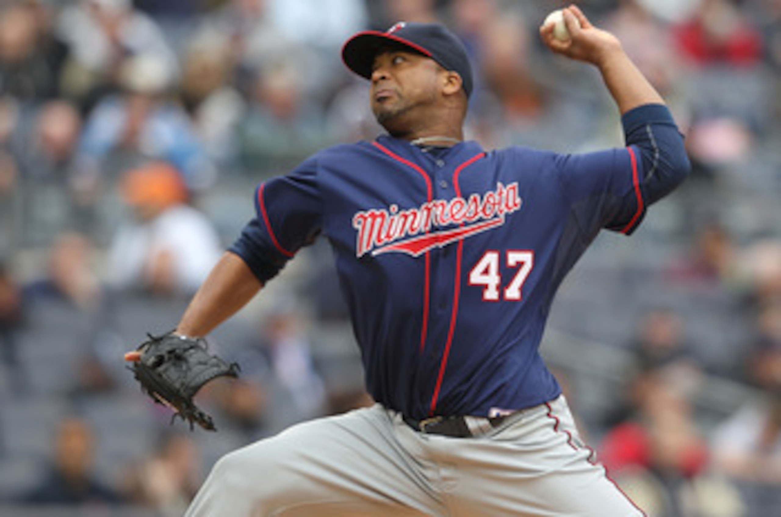 NEW YORK, NY - APRIL 07:  Francisco Liriano #47 of the Minnesota Twins pitches against the New York Yankees at Yankee Stadium on April 7, 2011 in the Bronx borough of New York City.  (Photo by Nick Laham/Getty Images)