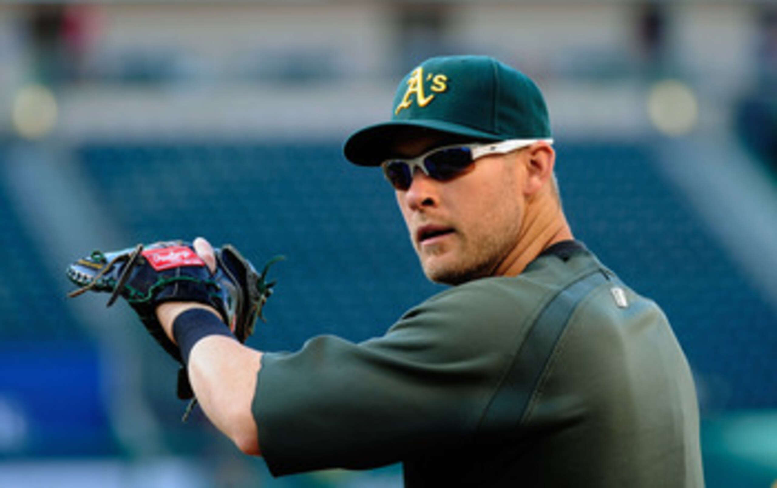 ANAHEIM, CA - MAY 25:  Daric Barton #10 of the Oakland Athletics during batting practice prior to the start of the baseball game against the Los Angeles Angels of Anaheim at Angel Stadium of Anaheim on May 25, 2011 in Anaheim, California.  (Photo by Kevor