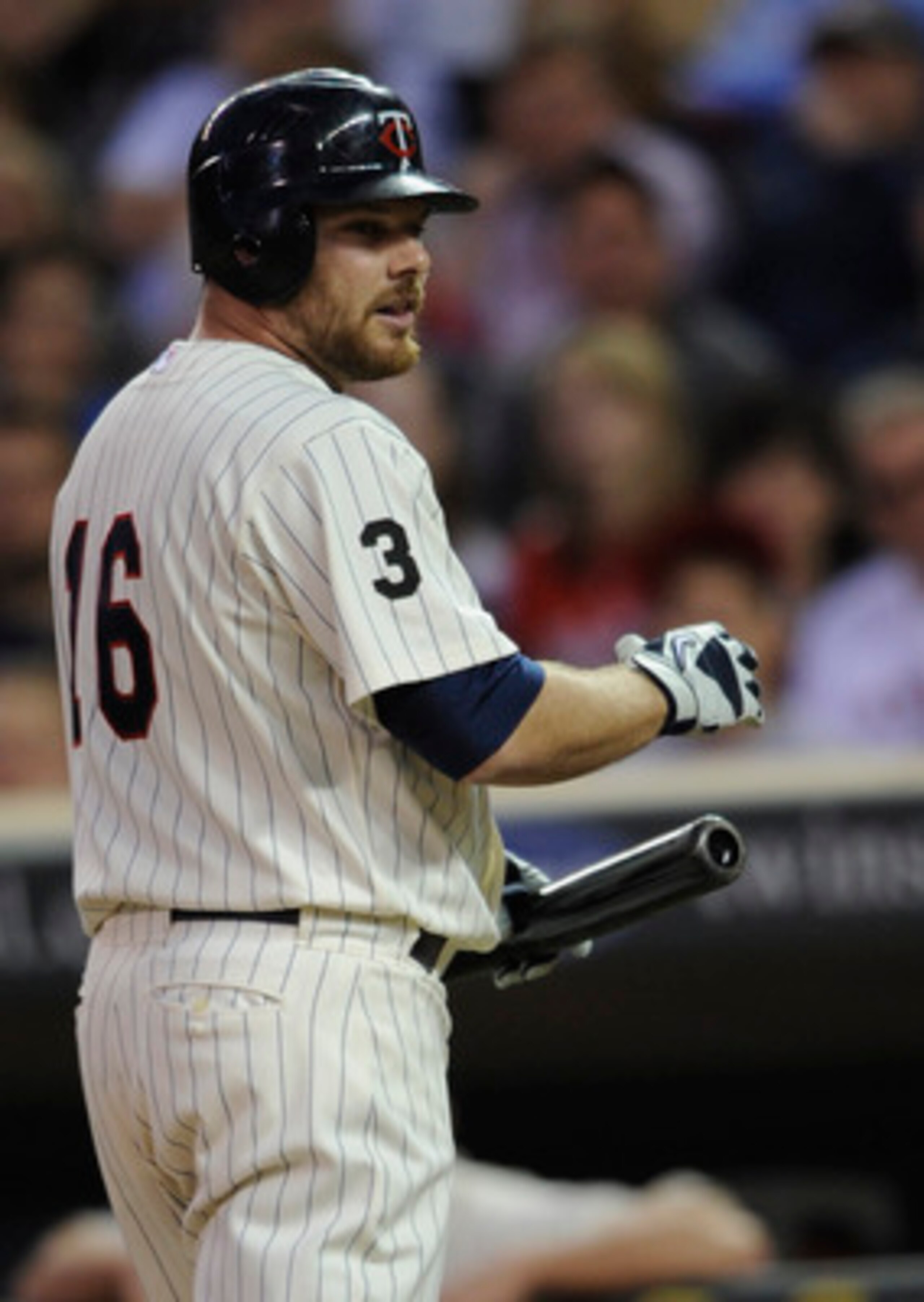 MINNEAPOLIS, MN - MAY 28: Jason Kubel #16 of the Minnesota Twins reacts to a called third strike by the Los Angeles Angels of Anaheim during the tenth inning of their game on May 28, 2011 at Target Field in Minneapolis, Minnesota. Twins defeated the Angel