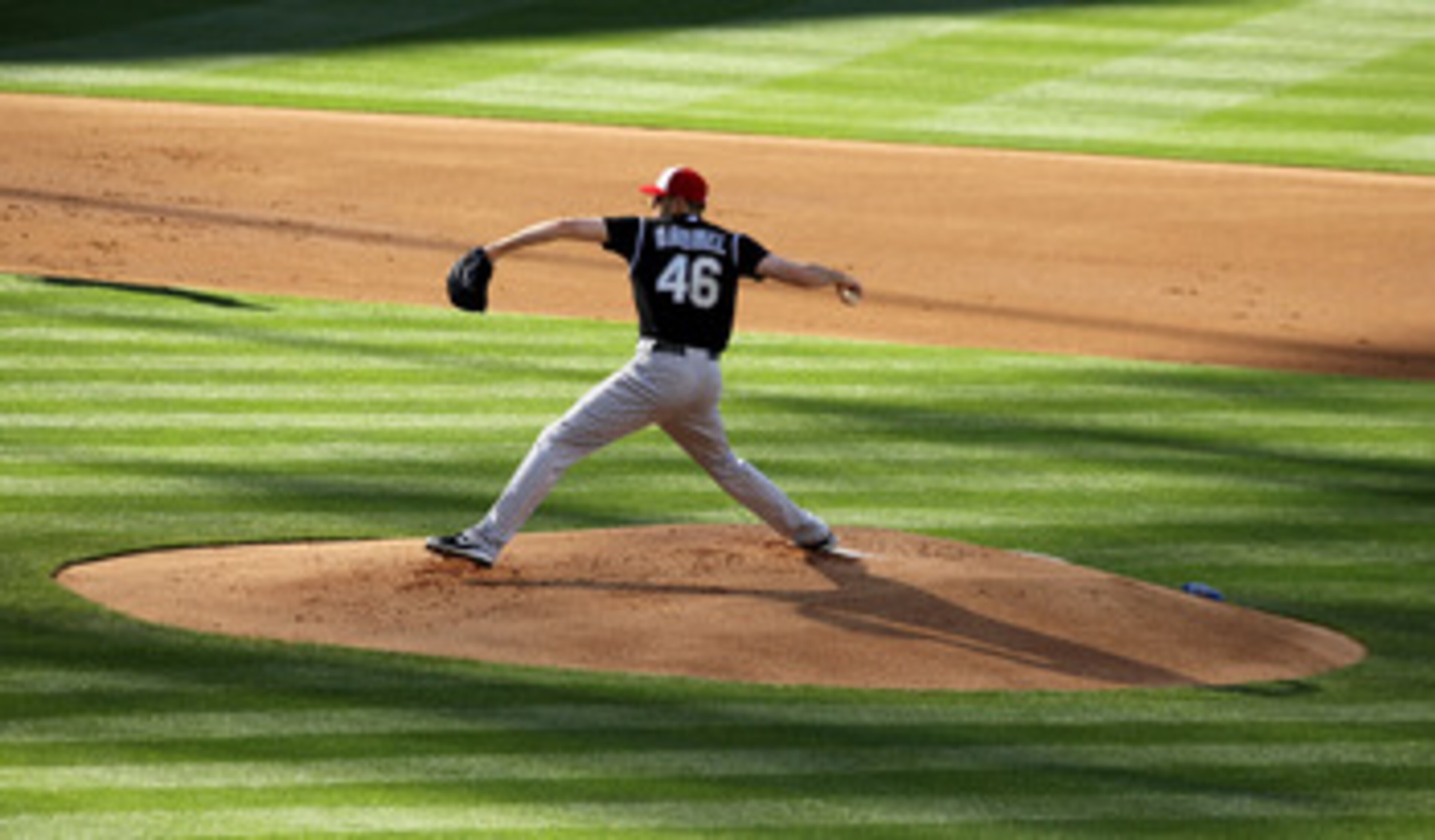 LOS ANGELES, CA - MAY 30:  Jason Hammel #46 of the Colorado Rockies  throws a pitch against the Los Angeles Dodgers on May 30, 2011 at Dodger Stadium in Los Angeles, California.  (Photo by Stephen Dunn/Getty Images)