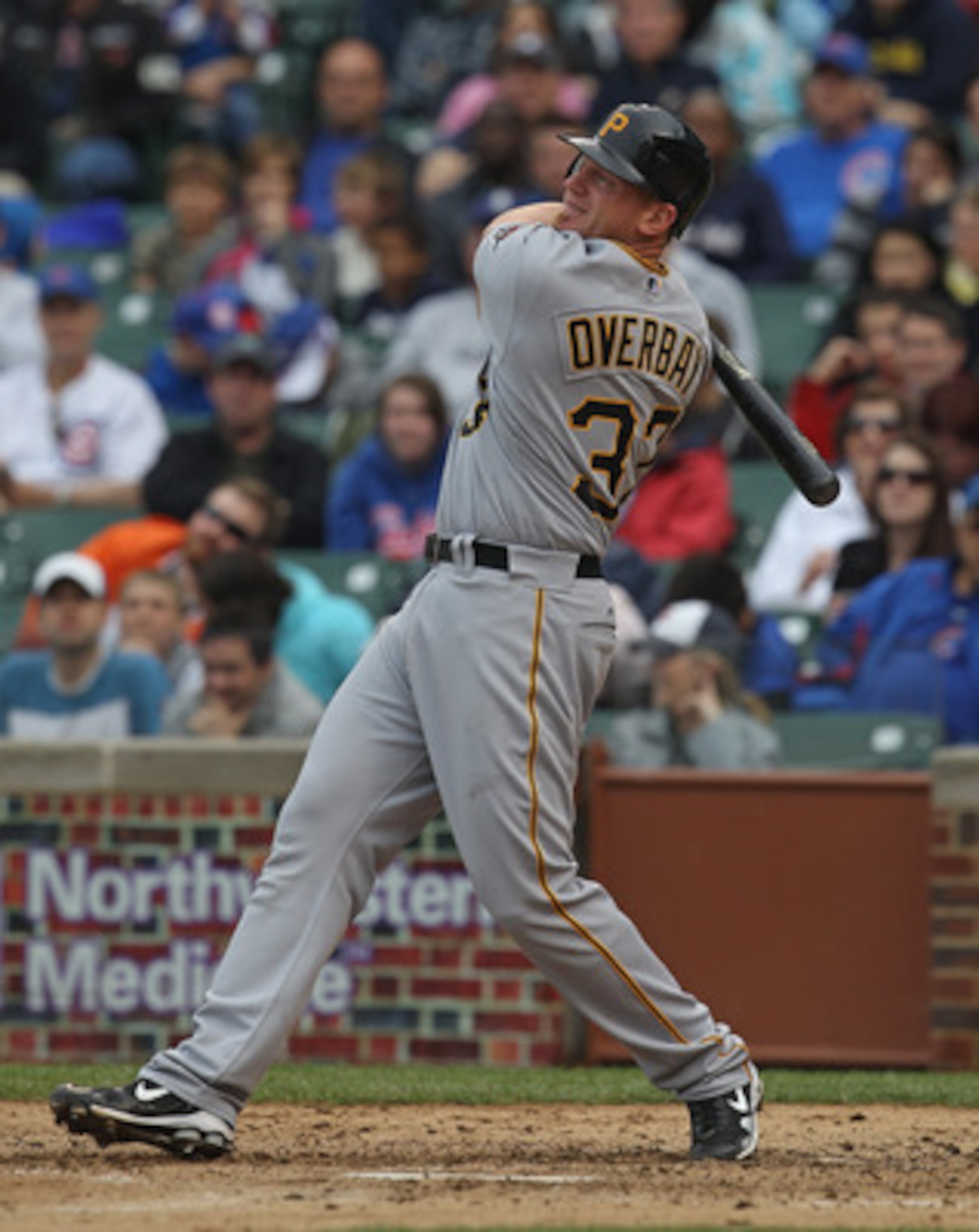 CHICAGO, IL - MAY 29:  Lyle Overbay #37 of the Pittsburgh Pirates takes a swing against the Chicago Cubs at Wrigley Field on May 29, 2011 in Chicago, Illinois. The Cubs defeated the Pirates 3-2.  (Photo by Jonathan Daniel/Getty Images)