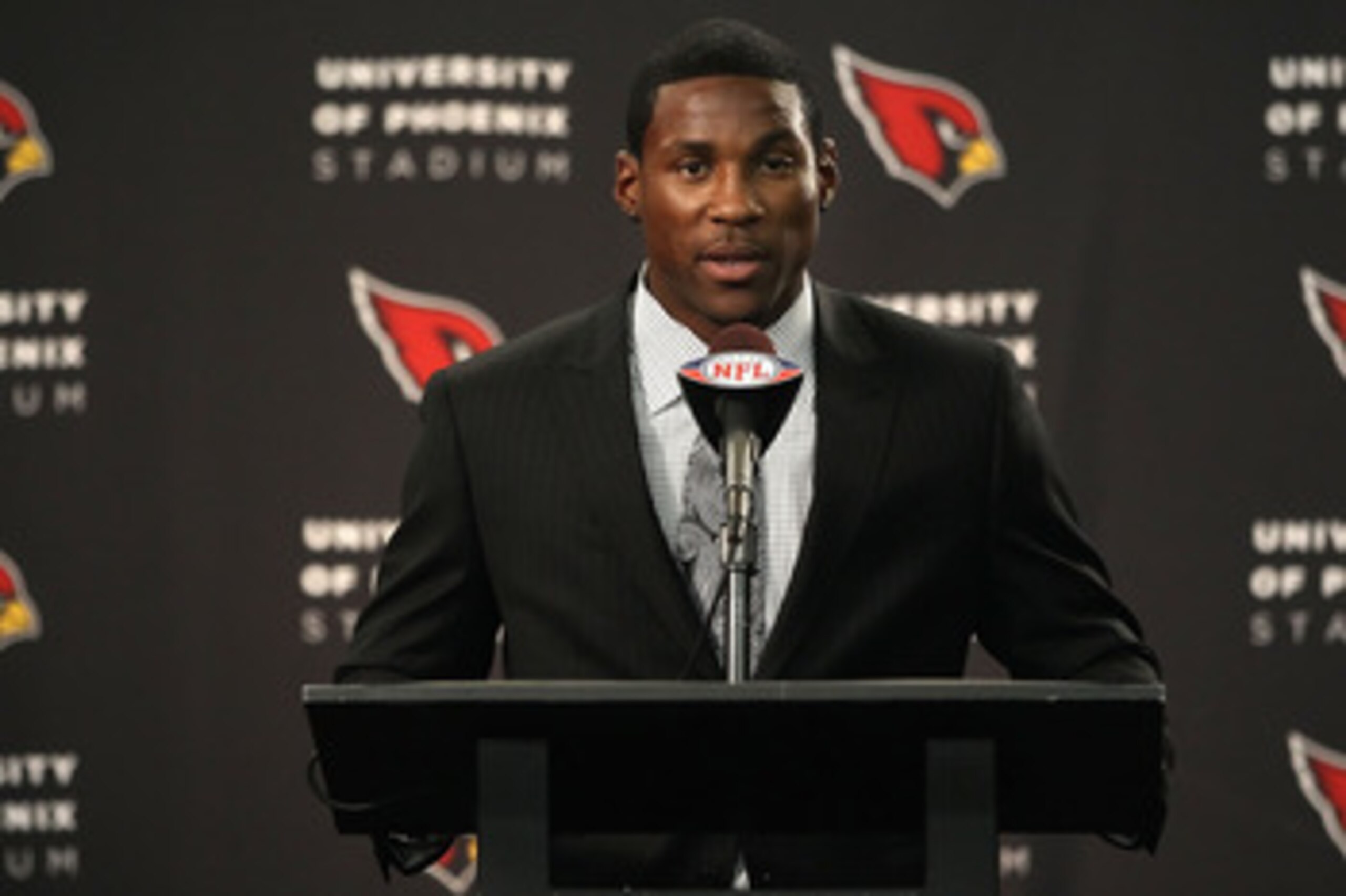 TEMPE, AZ - APRIL 29:  First round draft pick Patrick Peterson of the Arizona Cardinals speaks during a press conference to introduce him at the team's training center auditorium on April 29, 2011 in Tempe, Arizona.  (Photo by Christian Petersen/Getty Ima