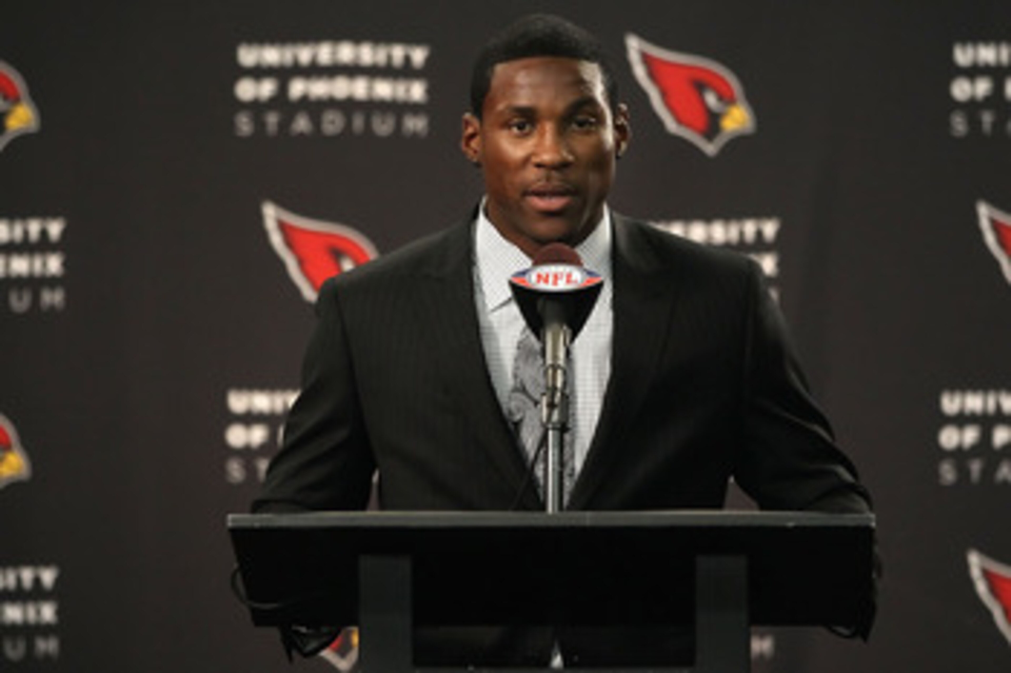 TEMPE, AZ - APRIL 29:  First round draft pick Patrick Peterson of the Arizona Cardinals speaks during a press conference to introduce him at the team's training center auditorium on April 29, 2011 in Tempe, Arizona.  (Photo by Christian Petersen/Getty Ima