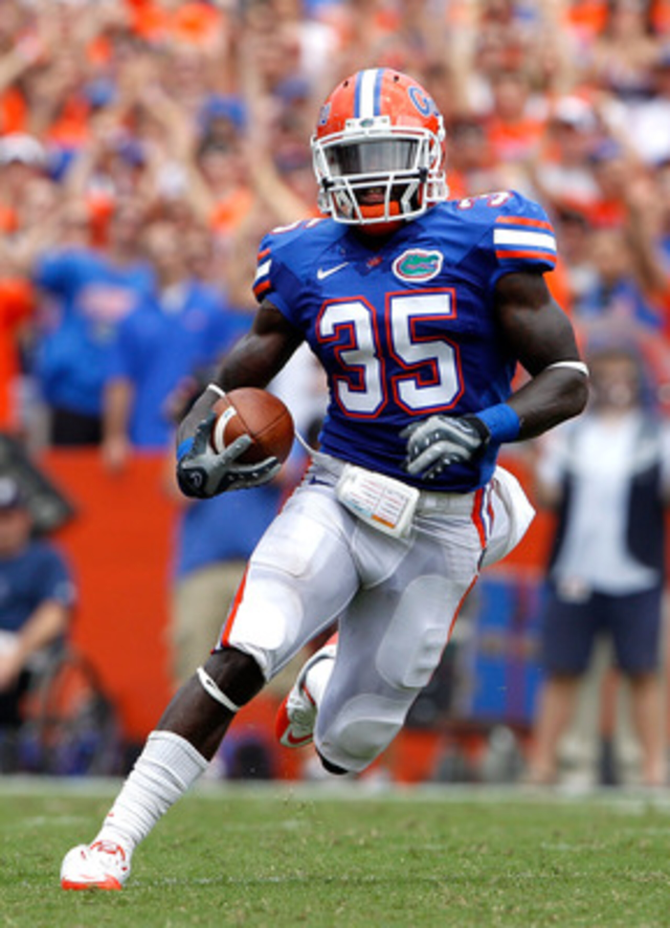 GAINESVILLE, FL - SEPTEMBER 04:  Safety Ahmad Black #35 of the Florida Gators runs after making an interception against the Miami University RedHawks at Ben Hill Griffin Stadium on September 4, 2010 in Gainesville, Florida.  (Photo by Sam Greenwood/Getty 