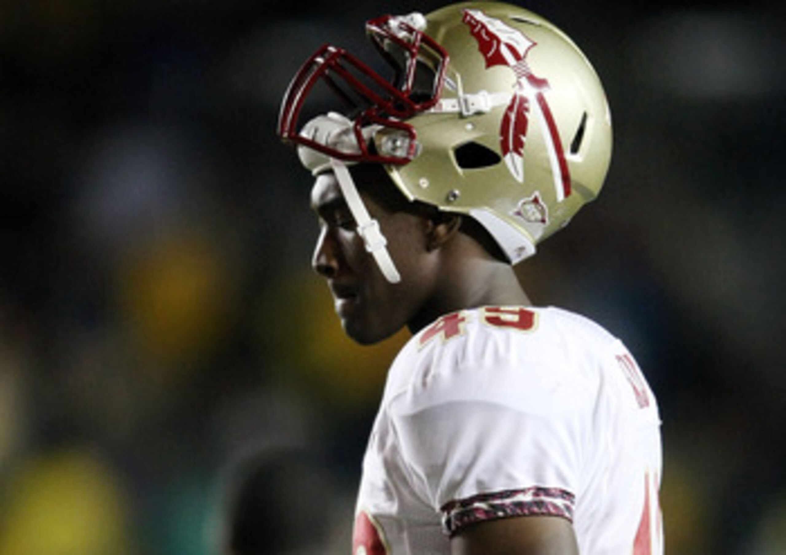 CHESTNUT HILL, MA - OCTOBER 03: Brandon Jenkins #49 of the Florida State Seminoles walks off the field after the game against the Boston College Eagles on October 3, 2009 at Alumni Stadium in Chestnut Hill, Massachusetts. Boston College defeated Florida CHESTNUT HILL, MA - OCTOBER 03: Brandon Jenkins #49 of the Florida State Seminoles walks off the field after the game against the Boston College Eagles on October 3, 2009 at Alumni Stadium in Chestnut Hill, Massachusetts. Boston College defeated Florida