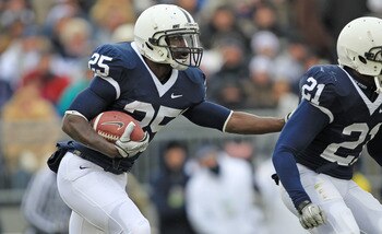 STATE COLLEGE, PA - NOVEMBER 27: Running back Silas Redd #25 of the Penn State Nittany Lions carries the ball during a game against the Michigan State Spartans on November 27, 2010 at Beaver Stadium in State College, Pennsylvania. The Spartans won 28-22. 