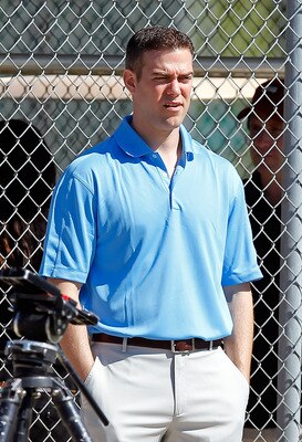 FORT MYERS, FL - FEBRUARY 19:  General Manager Theo Epstein of the Boston Red Sox watches the team during a Spring Training Workout Session at the Red Sox Player Development Complex on February 19, 2011 in Fort Myers, Florida.  (Photo by J. Meric/Getty Im