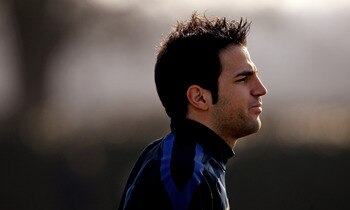 ST ALBANS, ENGLAND - MARCH 07:  Cesc Fabregas of Arsenal during a training session ahead of the UEFA Champions League Round of 16 second leg match against Barcelona at London Colney on March 7, 2011 in St Albans, England.  (Photo by Scott Heavey/Getty Ima