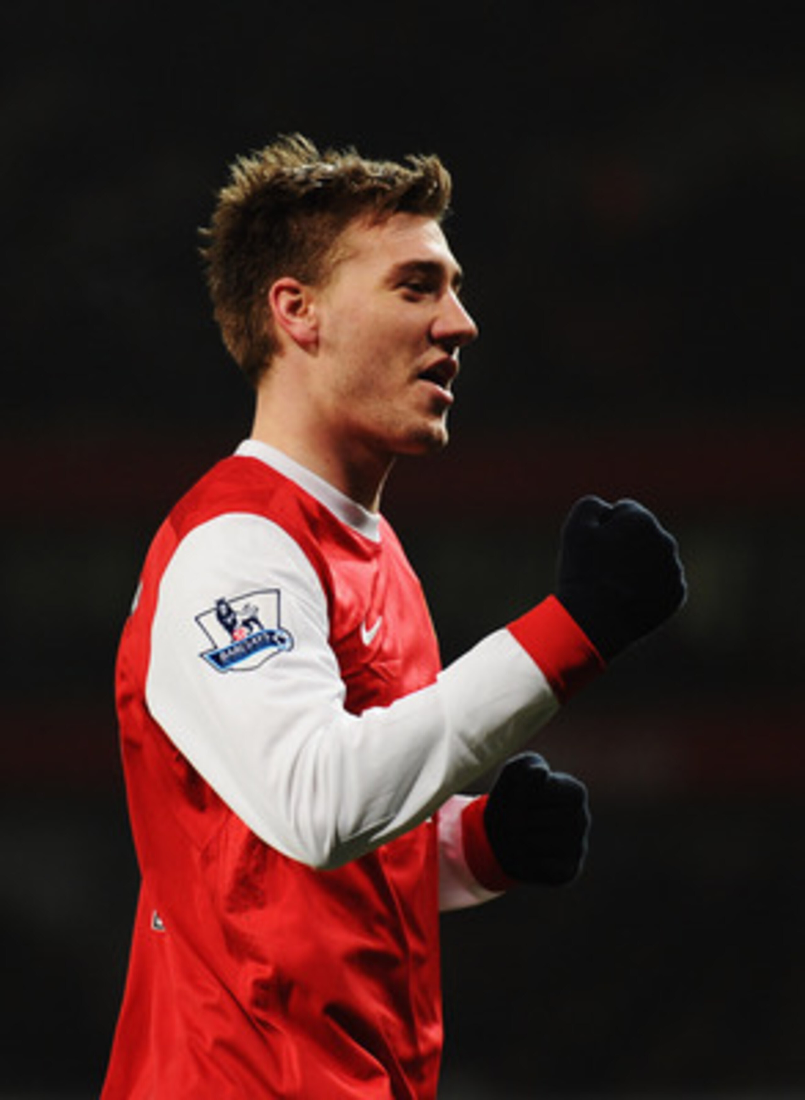 LONDON, UNITED KINGDOM - MARCH 02:  Nicklas Bendtner of Arsenal celebrates scoring a hat trick during the FA Cup sponsored by E.ON 5th Round Replay match between between Arsenal and Leyton Orient at the Emirates Stadium on March 2, 2011 in London, England