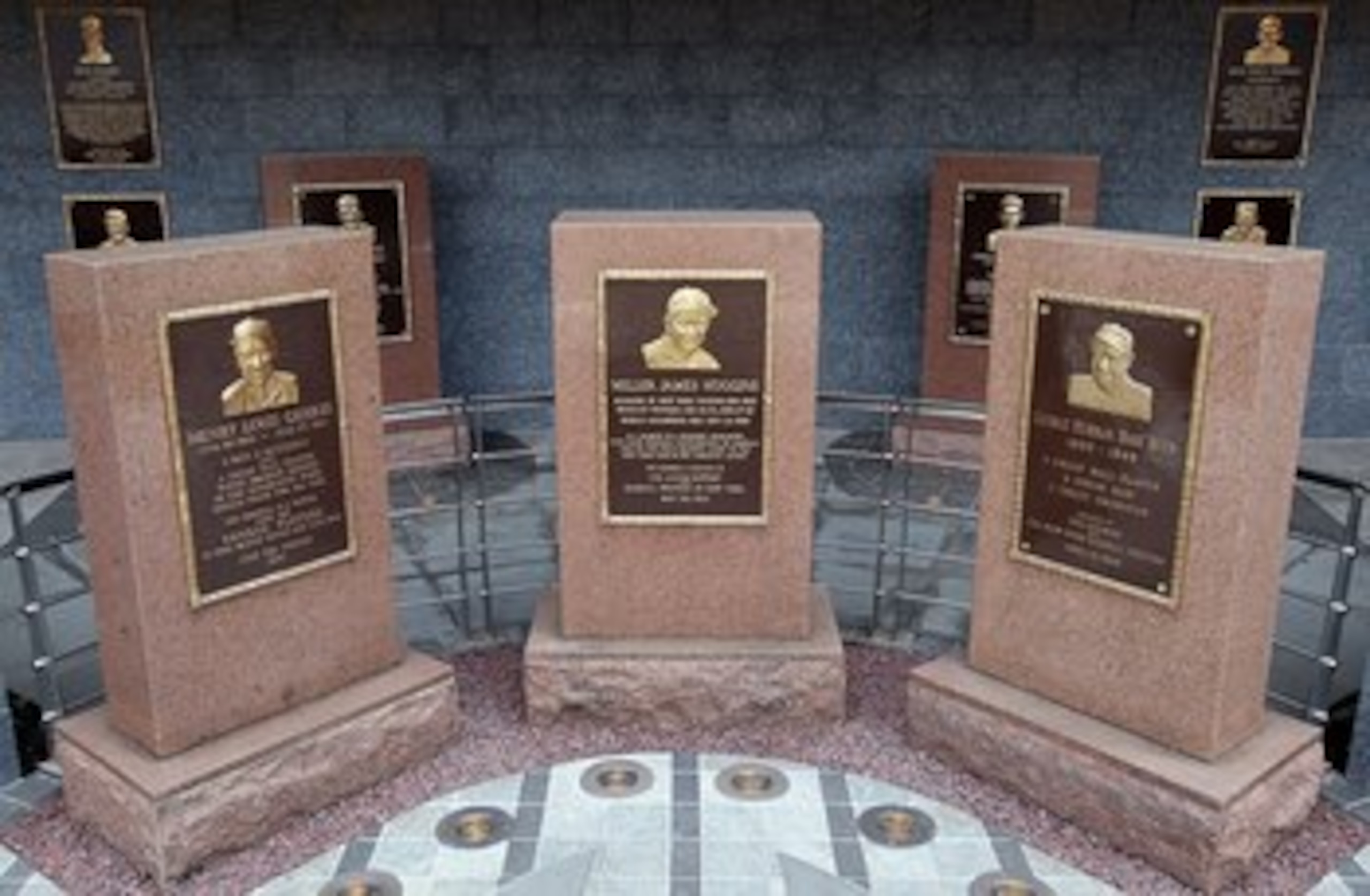 NEW YORK - MAY 02:  The monuments of (L-R) Lou Gehrig, Miller Huggins, and Babe Ruth are seen in Monument Park at Yankee Stadium prior to game between the New York Yankees and the Chicago White Sox on May 2, 2010 in the Bronx borough of New York City. The