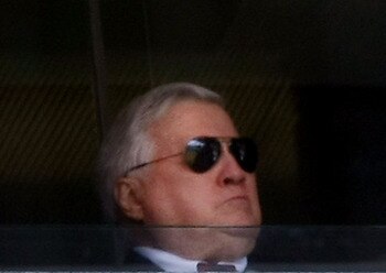 NEW YORK - APRIL 16:  Owner George Steinbrenner looks on from his luxury box during an opening day ceremony at the new Yankee Stadium on April 16, 2009 in the Bronx borough of New York City. This is the first regular season MLB game being played at the ne
