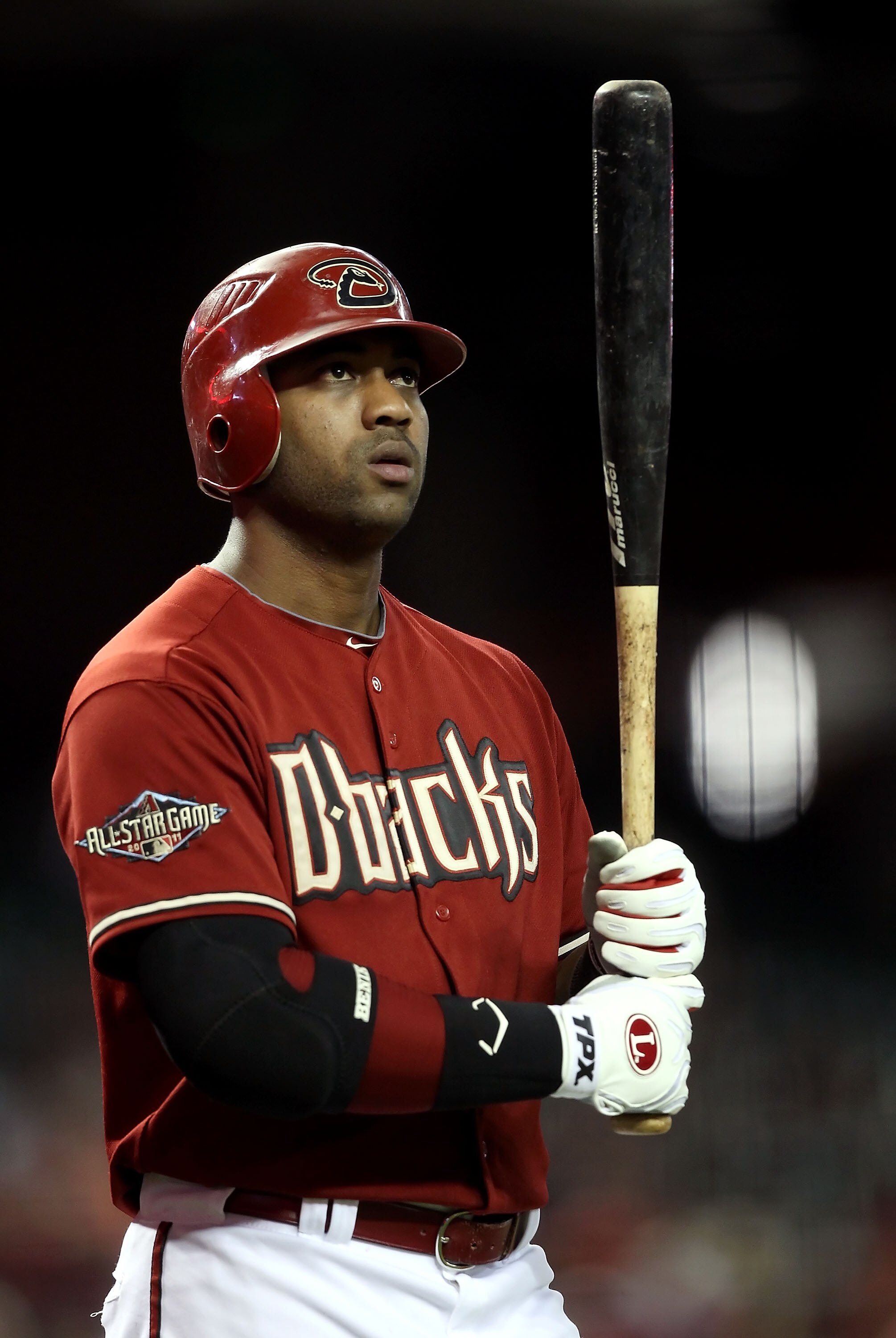 PHOENIX, AZ - JUNE 01:  Juan Miranda #46 of the Arizona Diamondbacks prepares to bat against the Florida Marlins during the Major League Baseball game at Chase Field on June 1, 2011 in Phoenix, Arizona. The Diamondbacks defeated the Marlins 6-5.  (Photo b