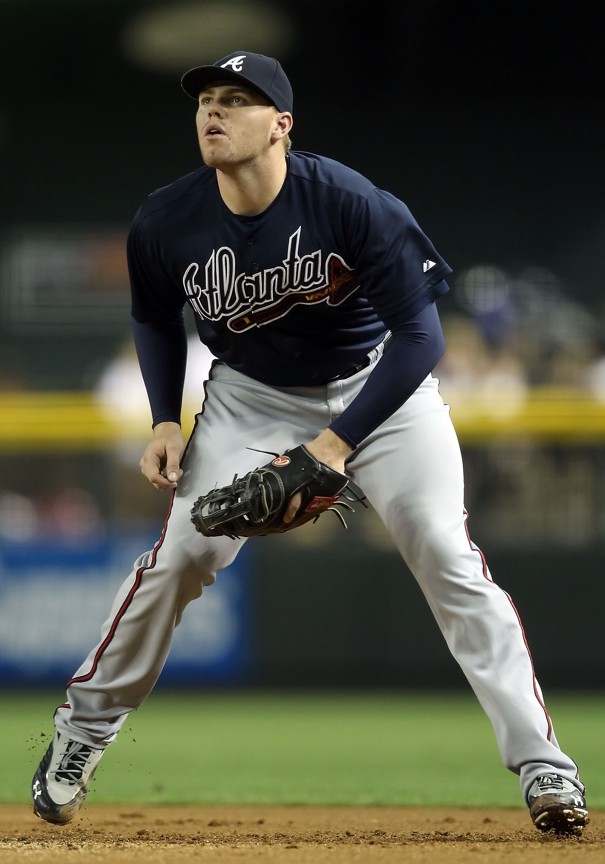 PHOENIX, AZ - MAY 18:  Infielder Freddie Freeman #5 of the Atlanta Braves during the Major League Baseball game against the Arizona Diamondbacks at Chase Field on May 18, 2011 in Phoenix, Arizona.  The Diamondbacks defeated the Braves 5-4 in eleven inning