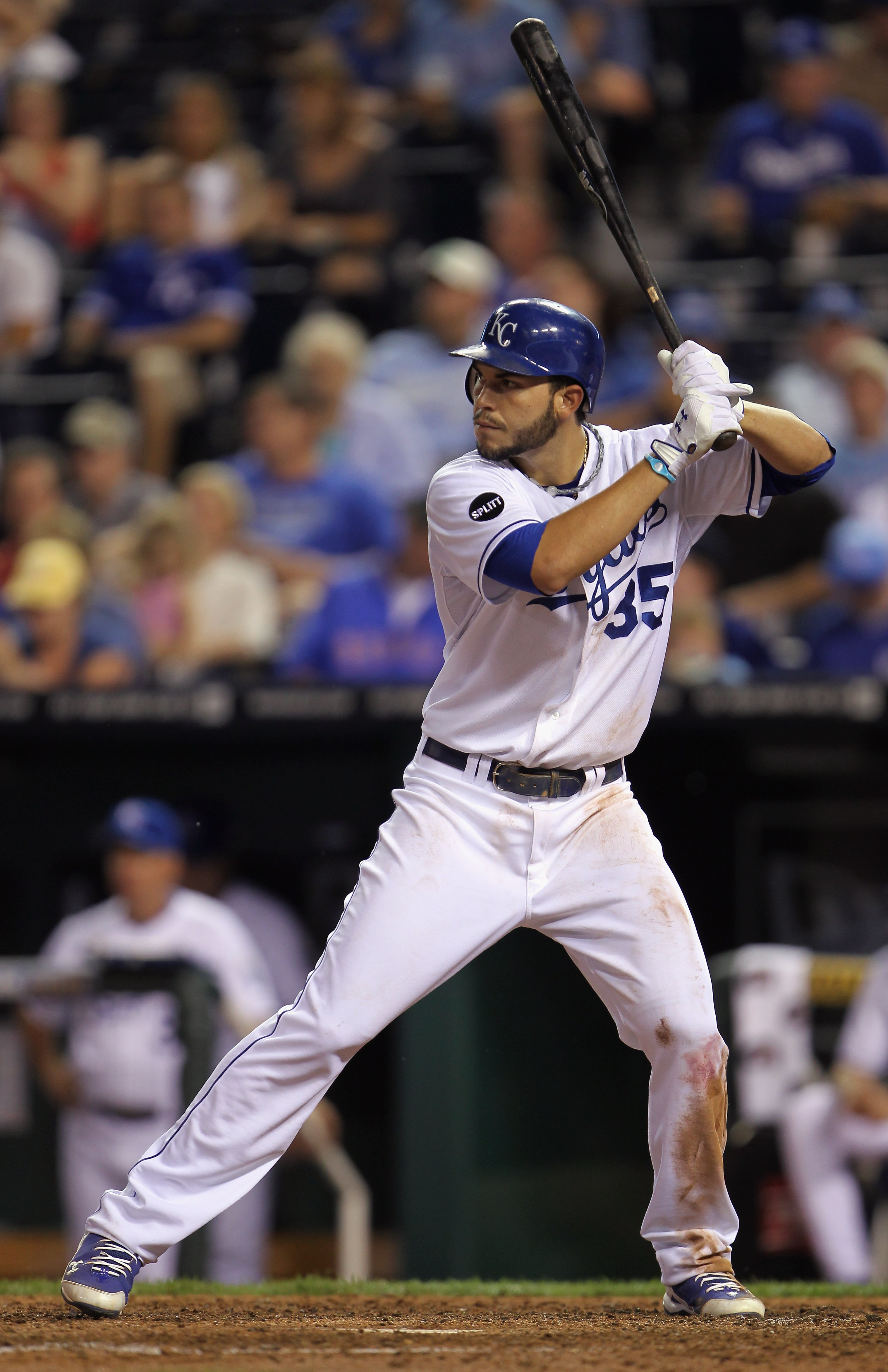 KANSAS CITY, MO - MAY 31:  Eric Hosmer #35 of the Kansas City Royals in action during the game against  the Los Angeles Angels of Anaheim on May 31, 2011 at Kauffman Stadium in Kansas City, Missouri.  (Photo by Jamie Squire/Getty Images)