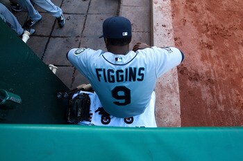OAKLAND, CA - APRIL 02:  Chone Figgins #9 of the Seattle Mariners looks on prior to his game against the Oakland Athletics during a Major League Baseball game at the Oakland-Alameda County Coliseum on April 2, 2011 in Oakland, California.  (Photo by Jed J
