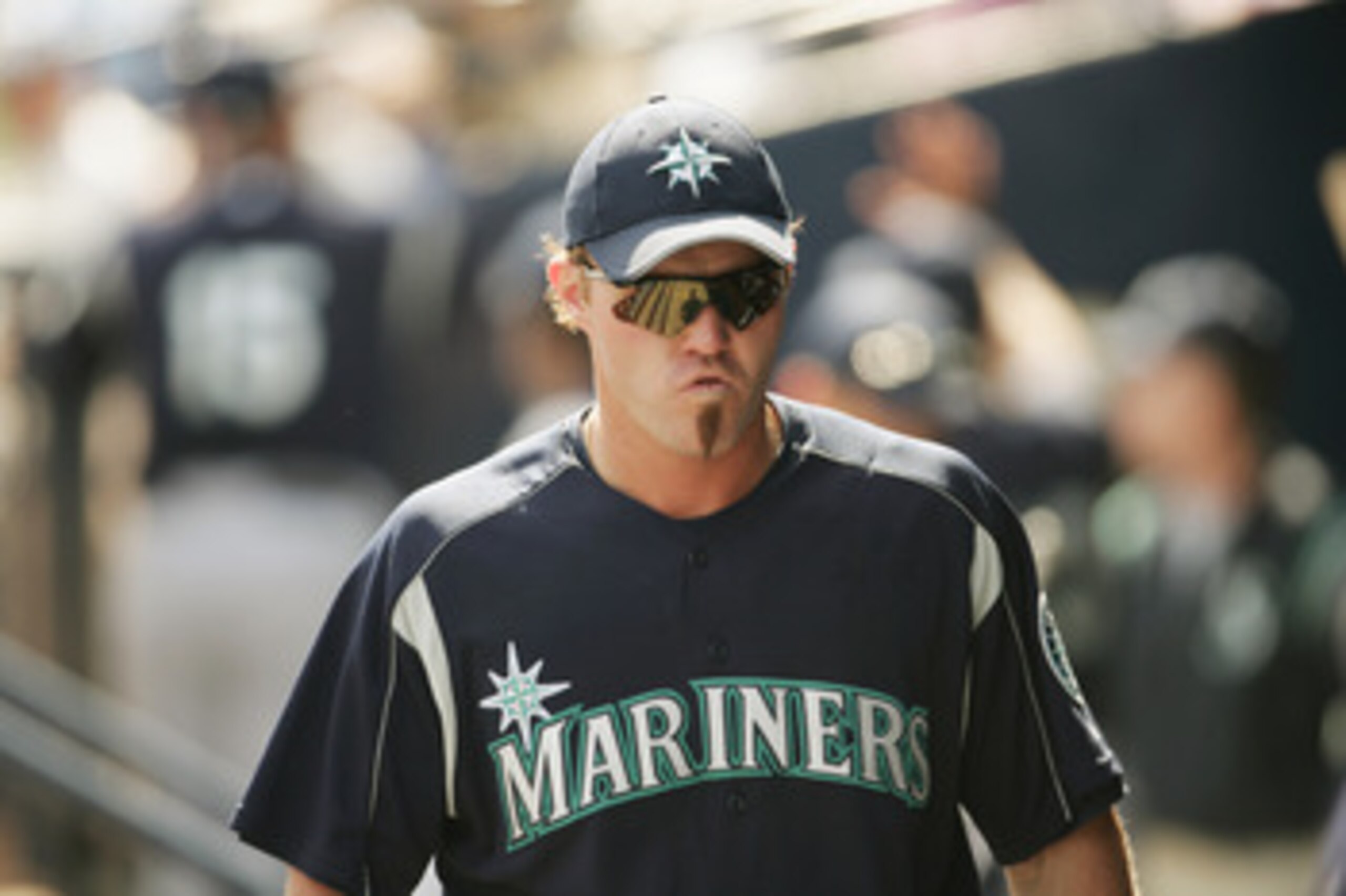 PEORIA, AZ - MARCH 3:   Scott Spiezio of the Seattle Mariners looks on against the San Diego Padres during a Spring Training game on March 3, 2005 at Peoria Stadium in Peoria, Arizona. The Mariners won 5-4.  (Photo by Nick Laham/Getty Images)