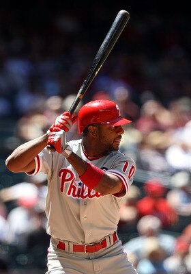 PHOENIX, AZ - APRIL 27:  Ben Francisco #10 of the Philadelphia Phillies bats against the Arizona Diamondbacks during the Major League Baseball game at Chase Field on April 27, 2011 in Phoenix, Arizona.  The Phillies defeated the Diamondbacks 8-4.  (Photo 